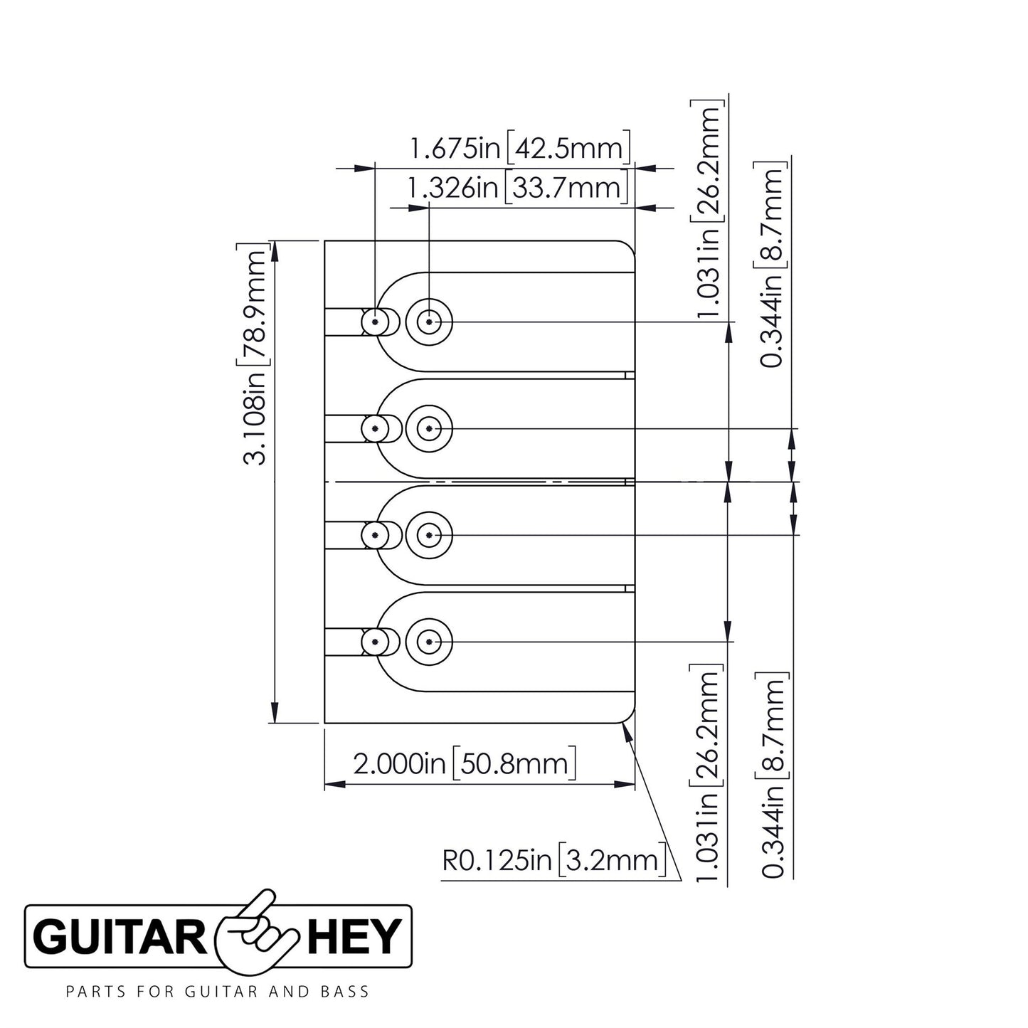 NEW Hipshot 5A400BG-822 4 string BRASS A Style Mount Bass Bridge 21mm - GOLD