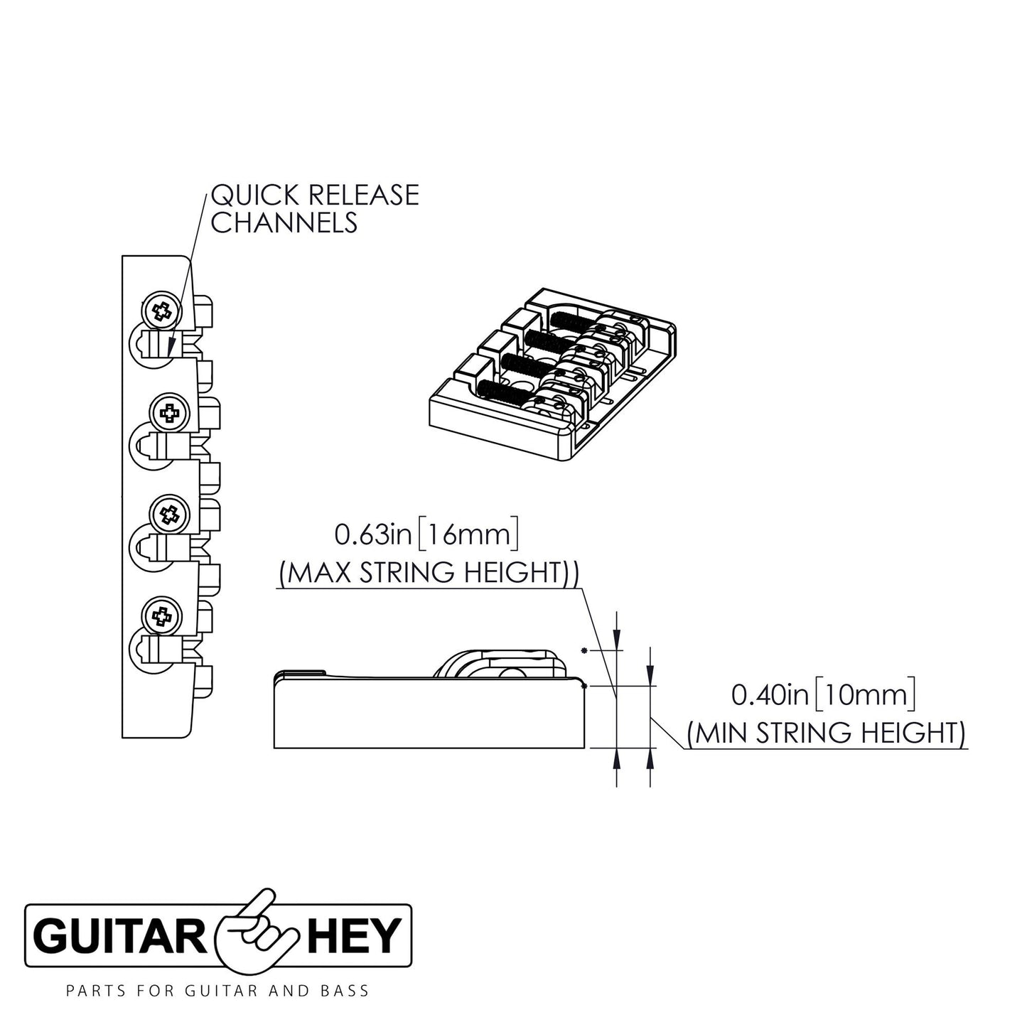 NEW Hipshot 5A400BG-822 4 string BRASS A Style Mount Bass Bridge 21mm - GOLD