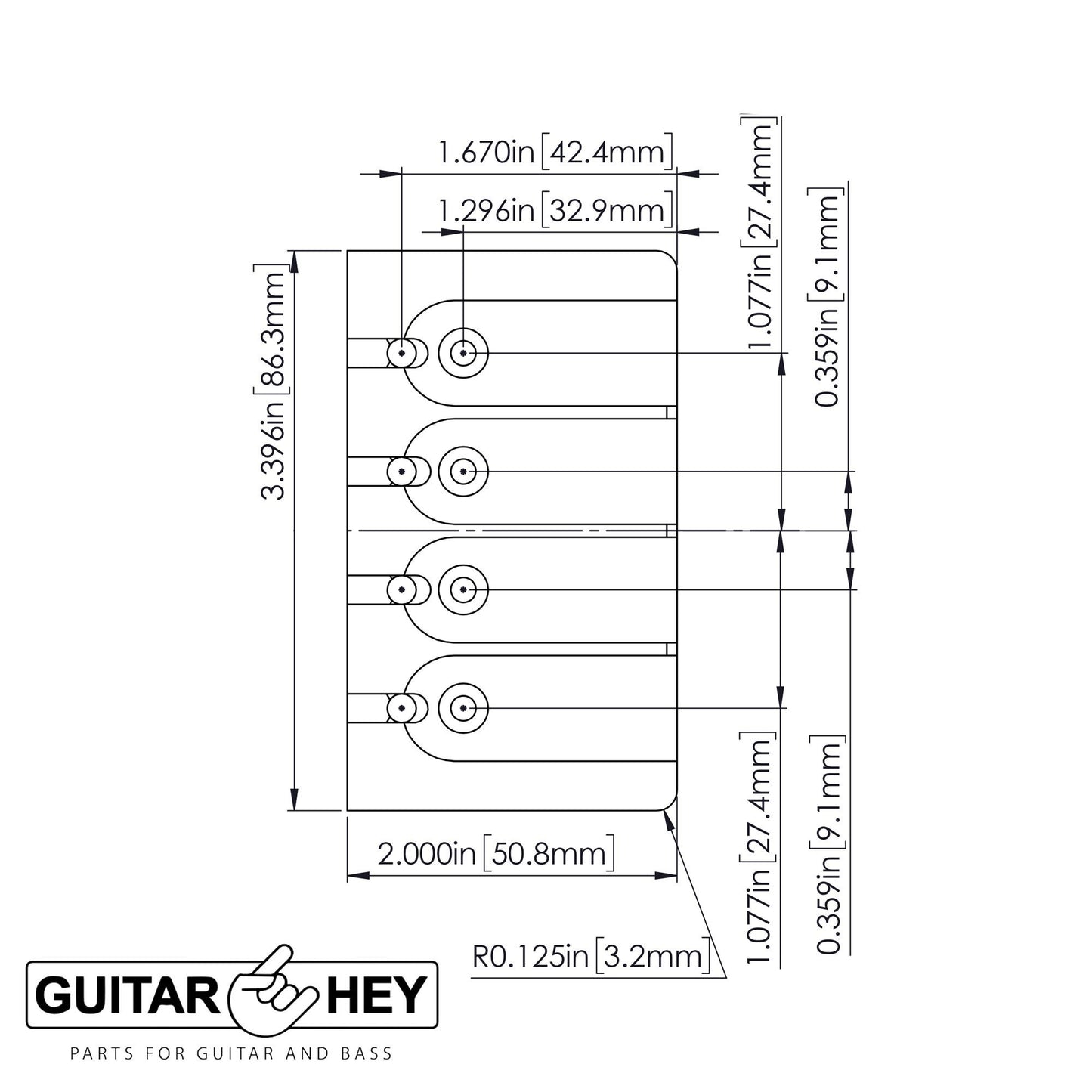 NEW Hipshot 5A400BB-718 4 string BRASS A Style Mount Bass Bridge 18mm - BLACK