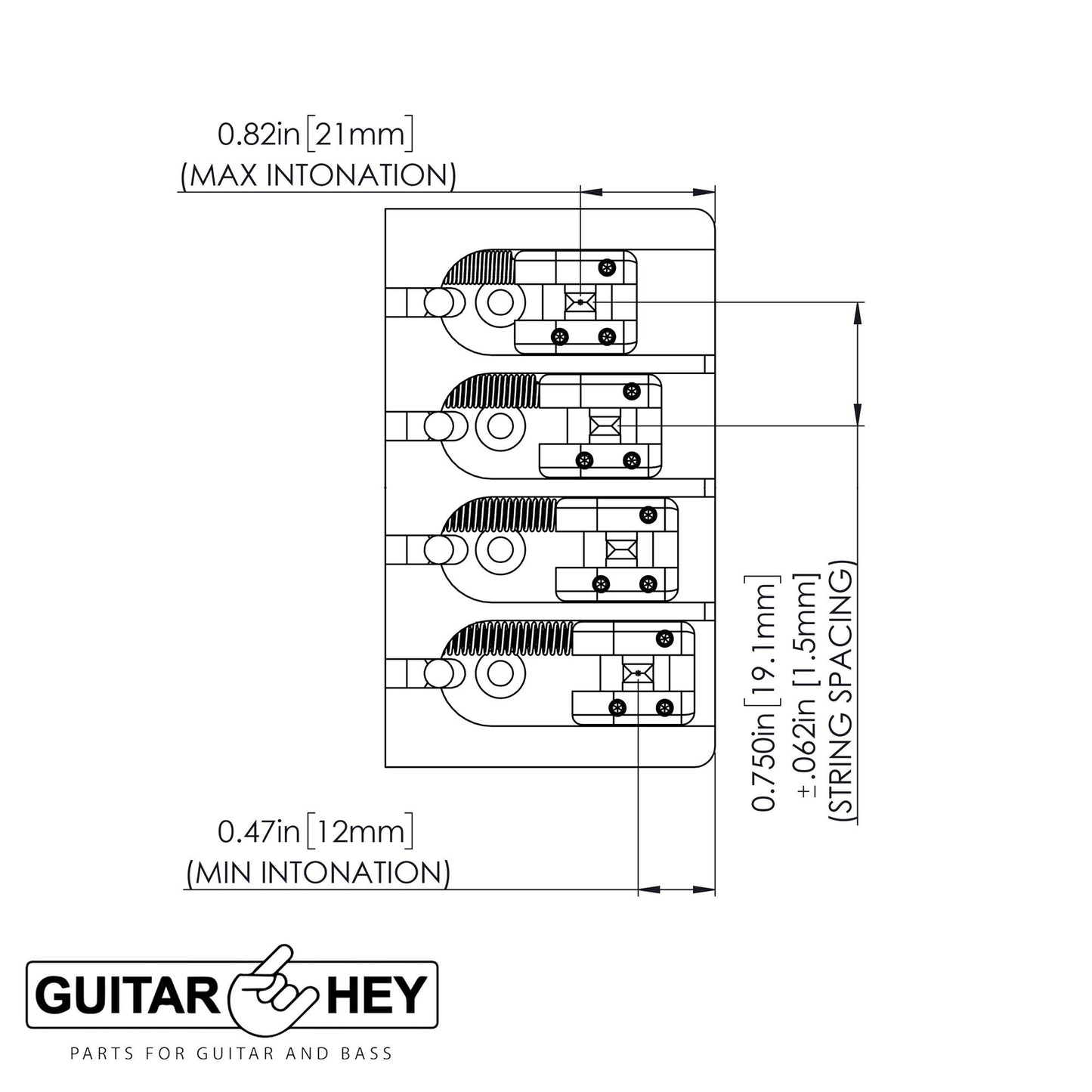 NEW Hipshot 5A400BB-750 4 string BRASS A Style Mount Bass Bridge 19mm - GOLD