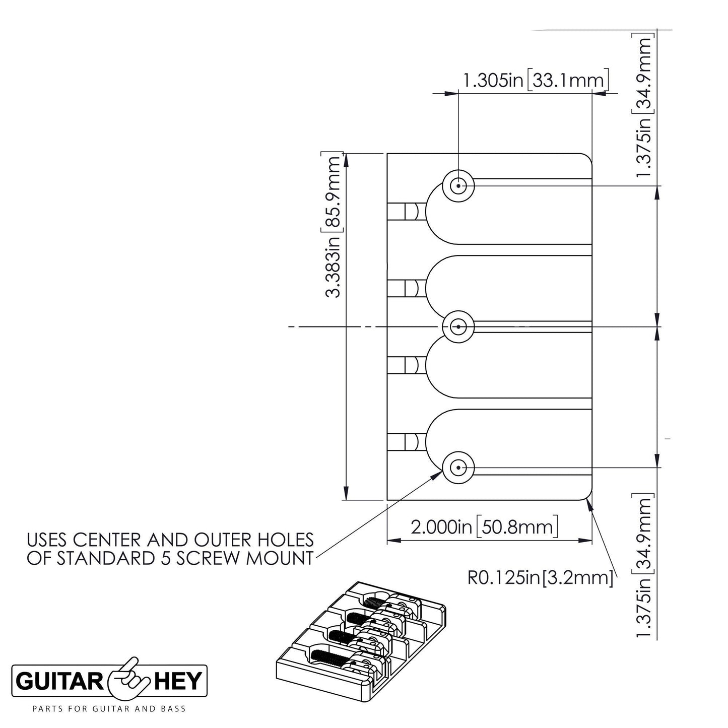 NEW Hipshot 5A4FM1AC 4 string A Style Fender Mount Aluminum Bass Bridge - CHROME