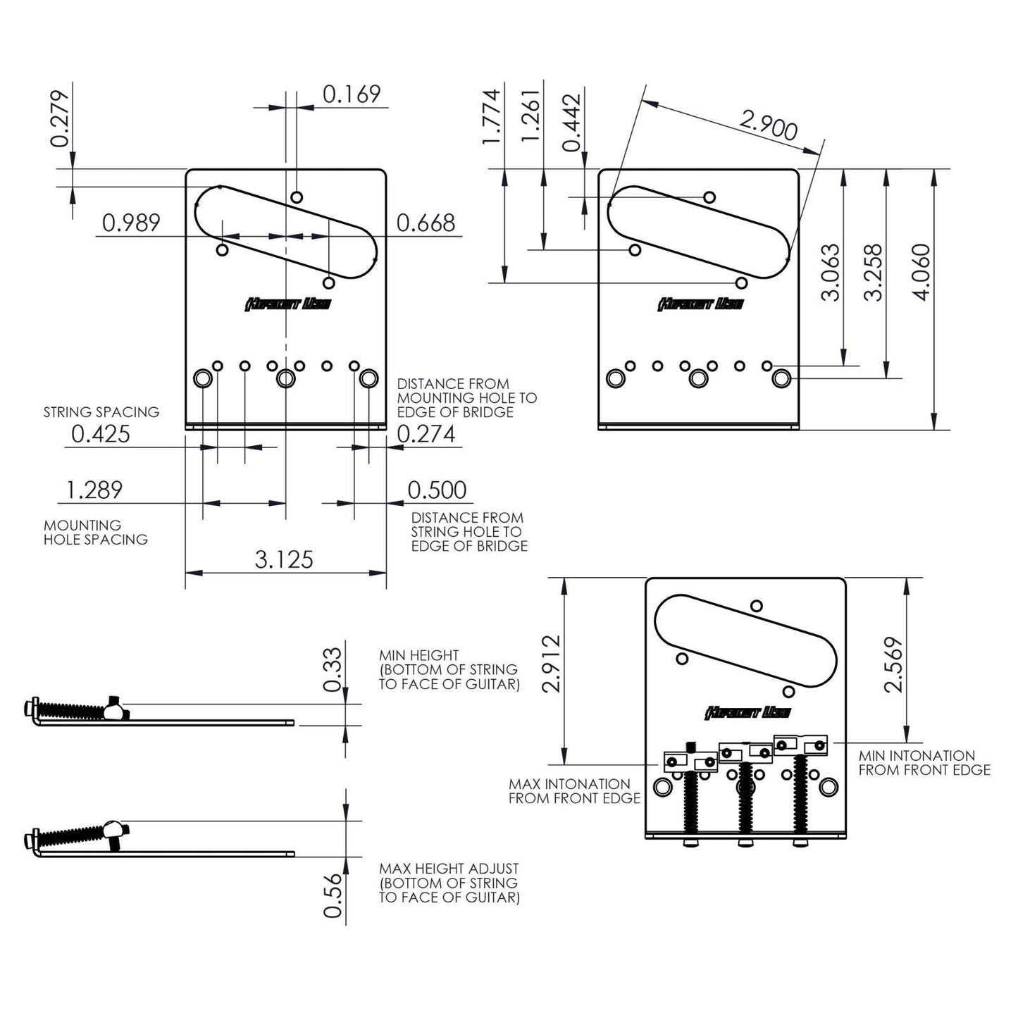 NEW Hipshot Telecaster® Retrofit Bridge 3 Mount Hole Compensated Saddles - BLACK