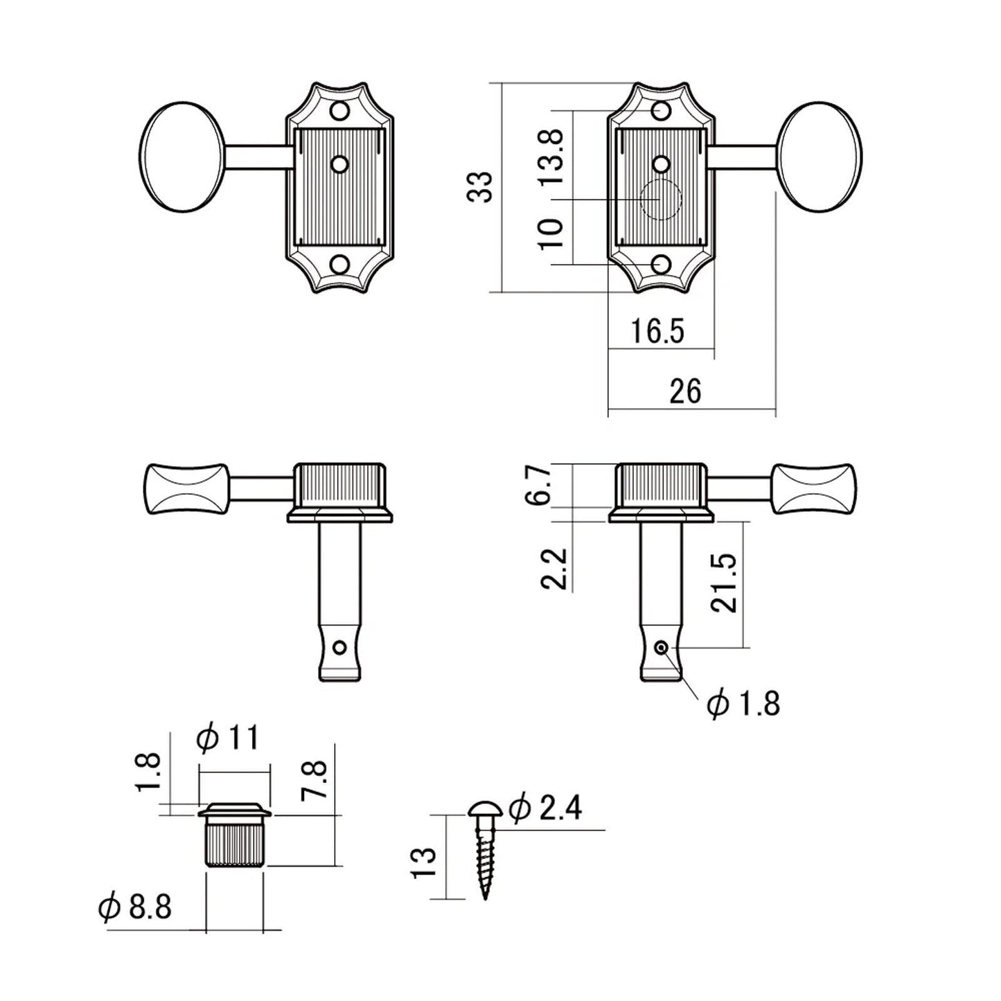NEW Gotoh SD90-05MA Tuners Tuning Vintage Keys Set BRASS Posts 3x3 - NICKEL