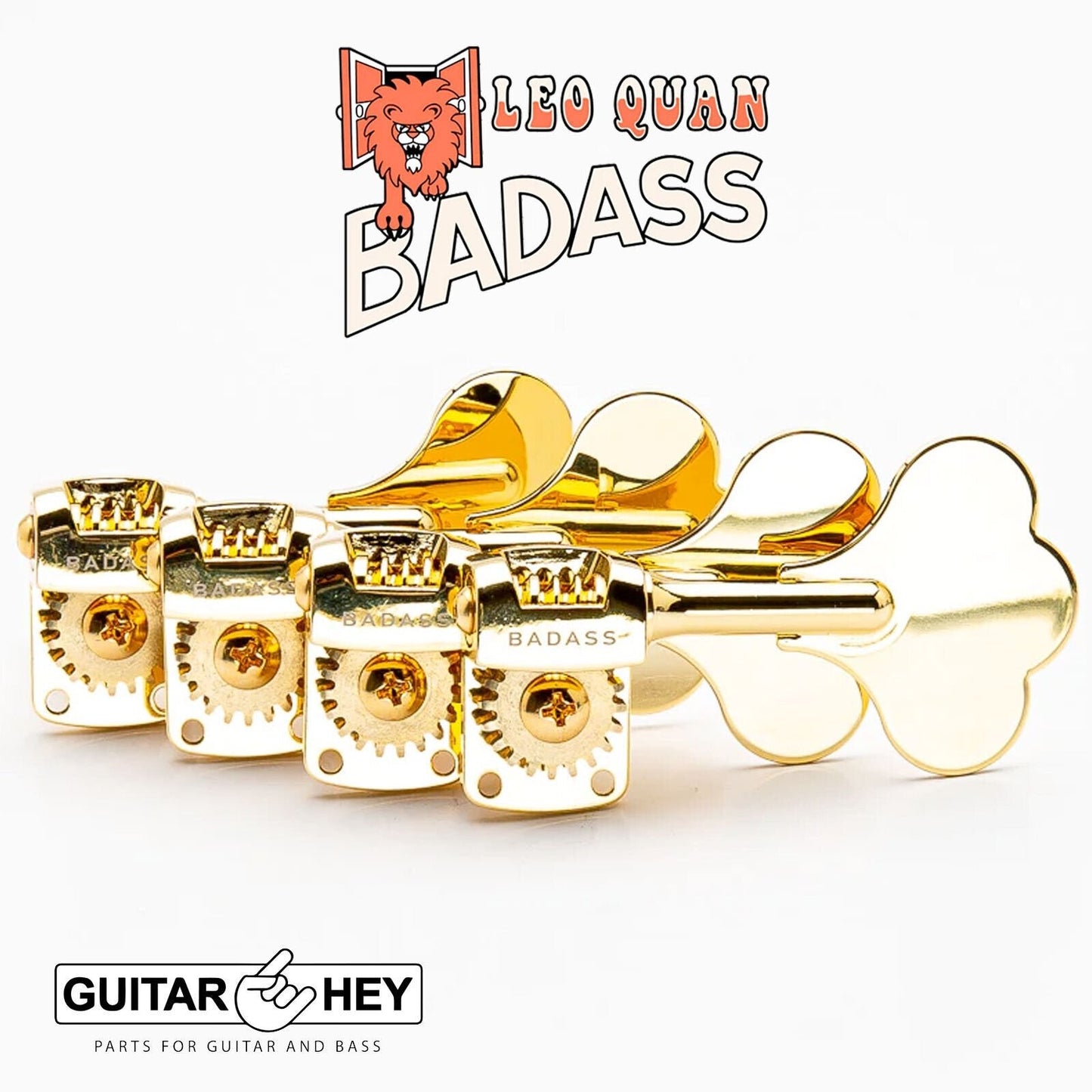 NEW Leo Quan Badass 4-in-line OGT Mini Bass Keys Open-Gear Bass Tuners - GOLD