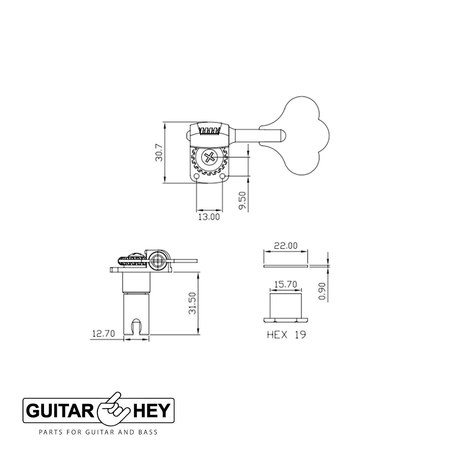 NEW Leo Quan Badass 4-in-line OGT Mini Bass Keys Open-Gear Bass Tuners - GOLD