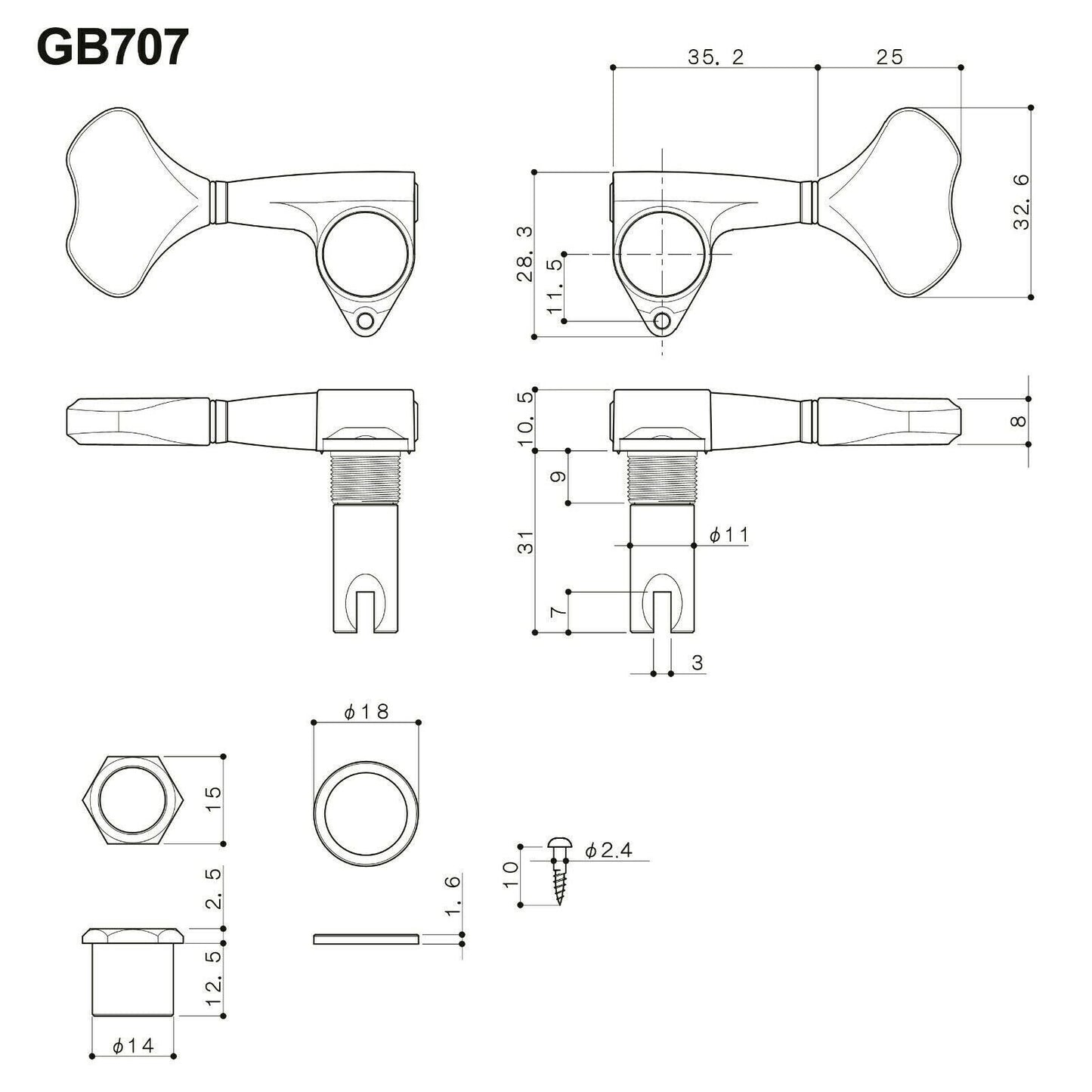 NEW Gotoh GB707 5-String Bass Machine Heads Set L4+R1 TUNERS 4x1 - BLACK