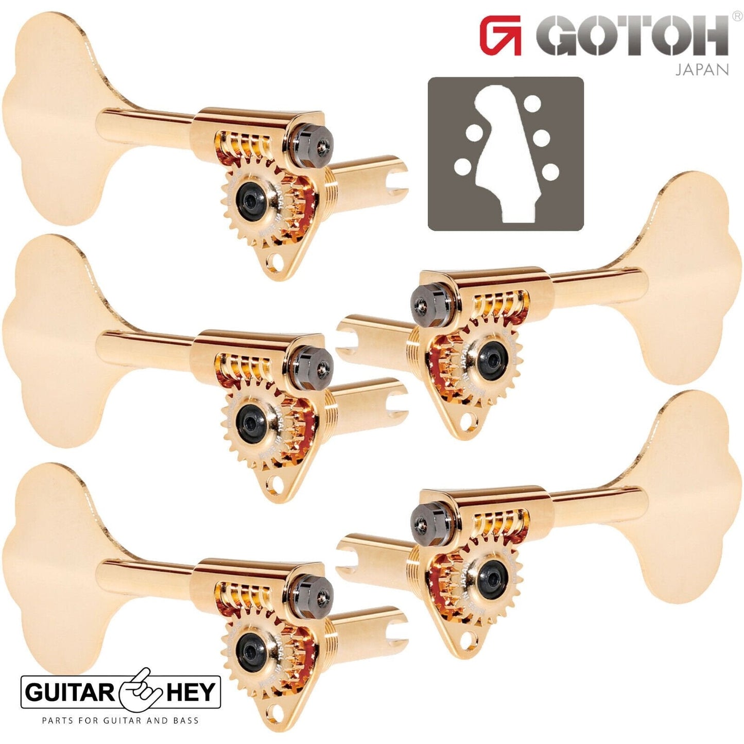 NEW Gotoh GBU510C-9 Compact Bass 5-String L2+R3 Tuners Clover Key 2x3 - GOLD