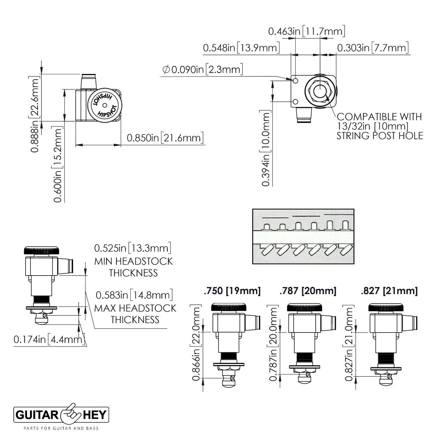 NEW Hipshot STAGGERED Tuners Fender® Directrofit™ LOCKING HEX Amber Keys, SATIN