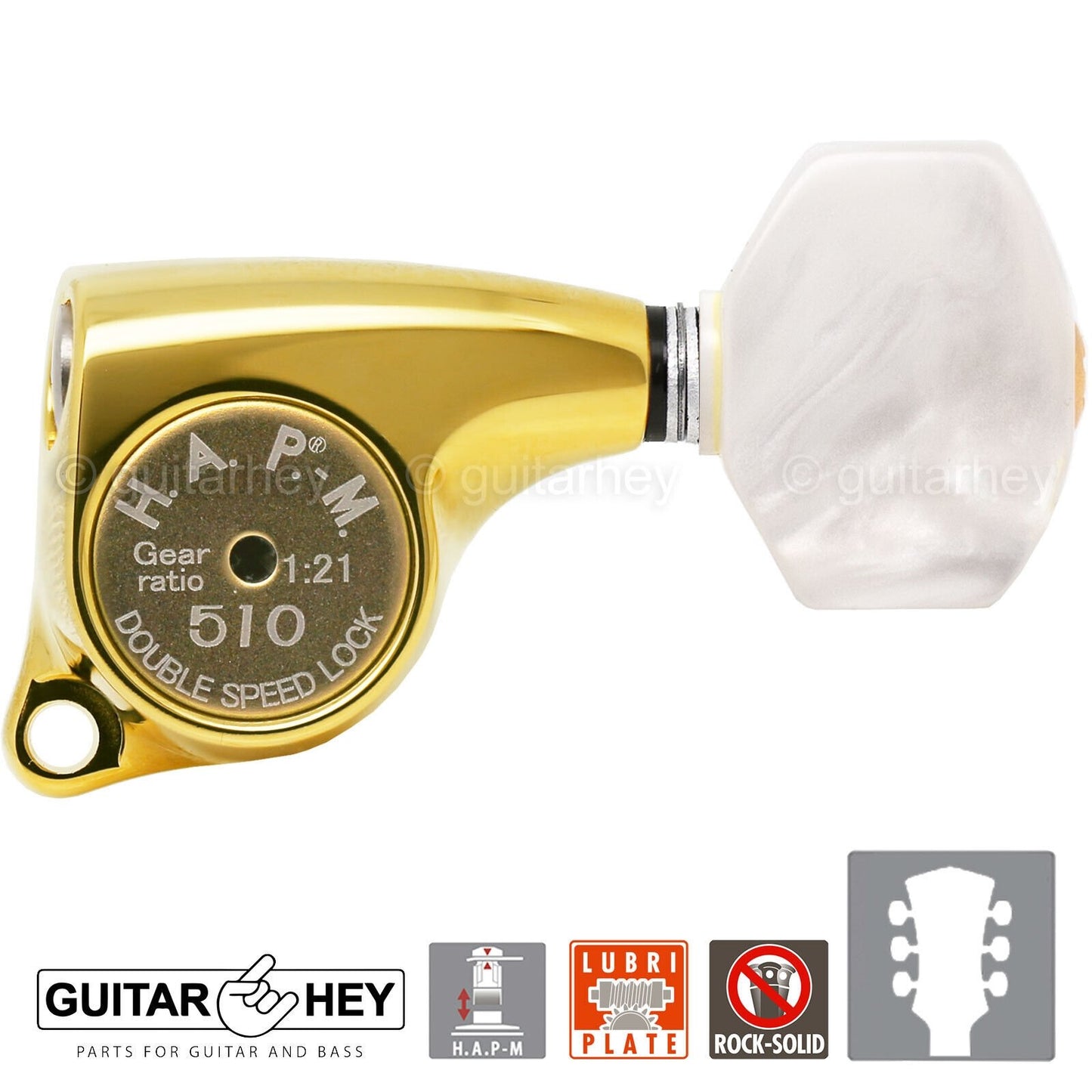 NEW Gotoh SGL510Z-P7 HAPM Locking Tuners Adj. Height 1:21 Gear Ratio 3x3 - GOLD