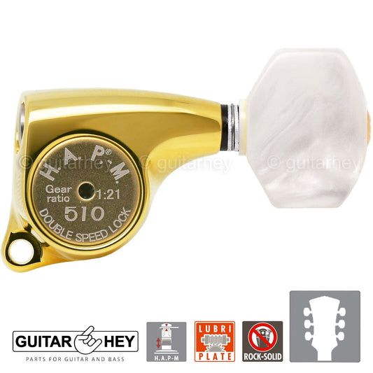NEW Gotoh SGL510Z-P7 HAPM Locking Tuners Adj. Height 1:21 Gear Ratio 3x3 - GOLD