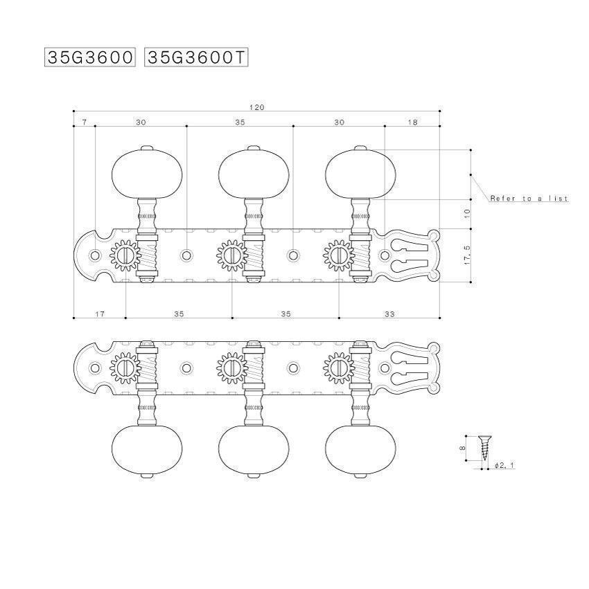 NEW Gotoh 35G3600T-1W Classical Guitar Tuning Machine Heads w/ Screws - TWO-TONE