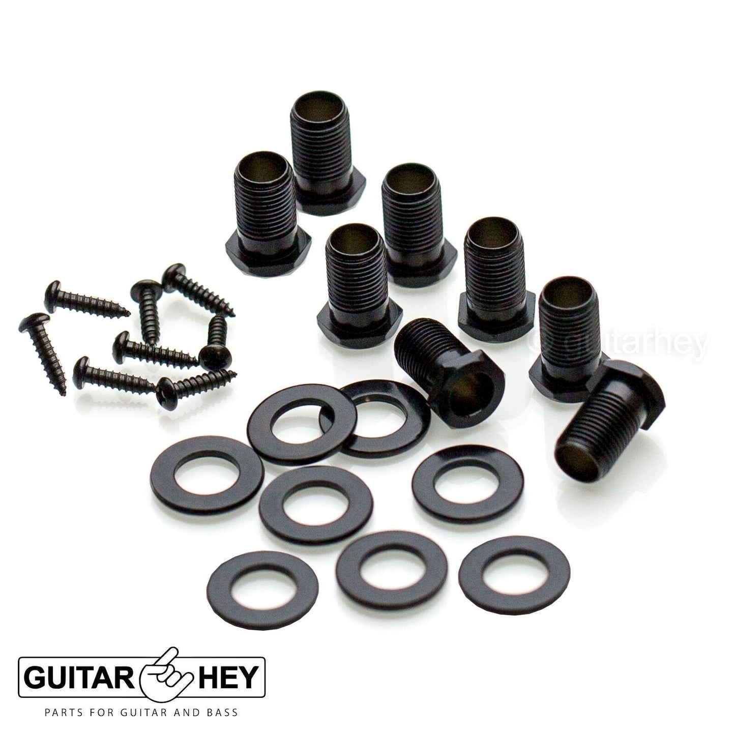 NEW Hipshot 8-String Grip-Lock LOCKING TUNERS Knurled Buttons 4x4 Set - BLACK