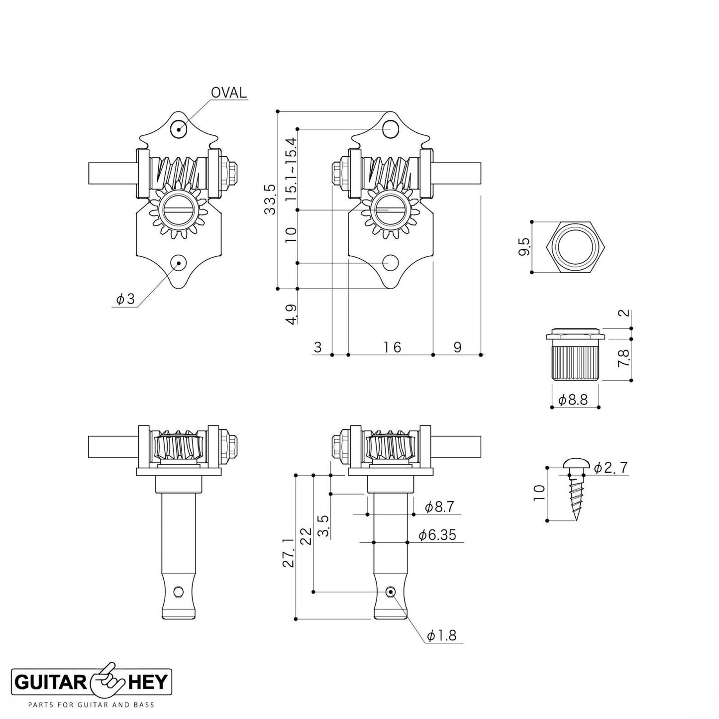 NEW GOTOH SXB510V-06M Electric/Acoustic Guitar 1:15 Vintage Tuners 3x3 - X-GOLD