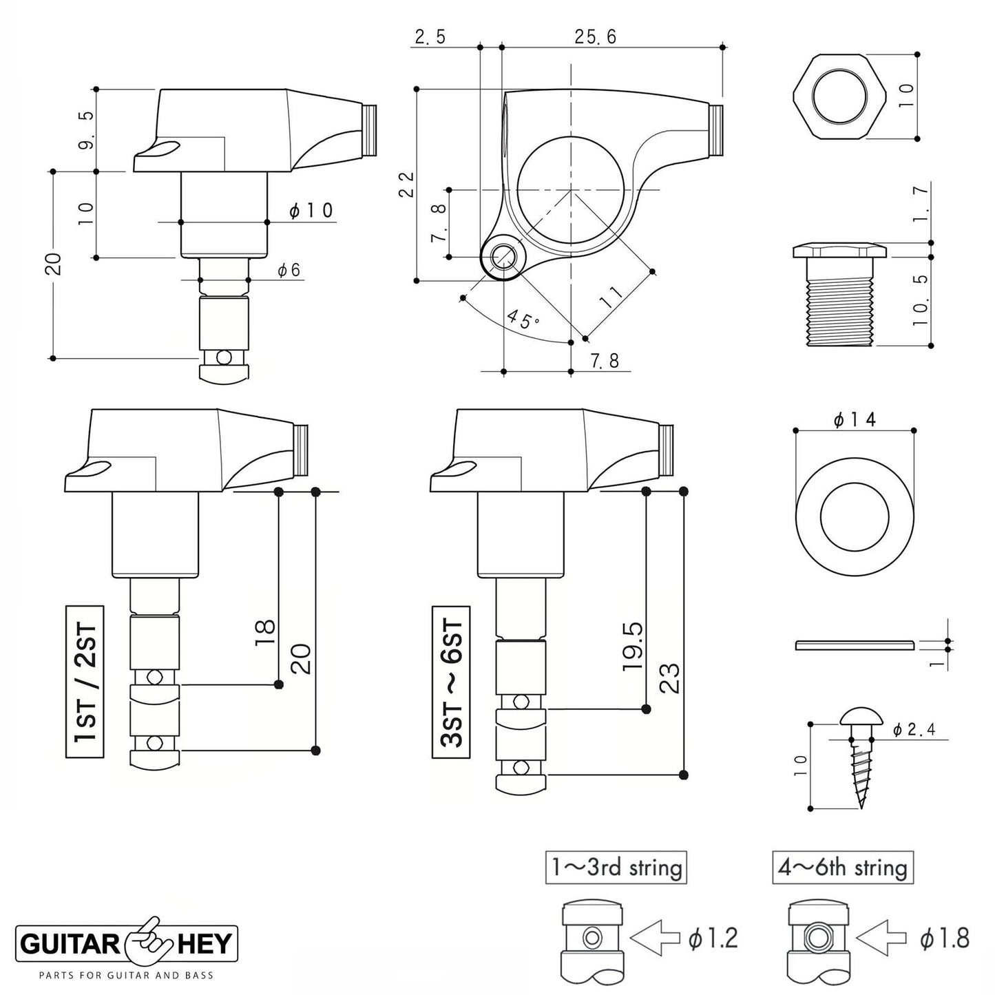 NEW Gotoh SGS510-P8 HAPM Locking 6 in line Adustable Height Mini Keys, CHROME