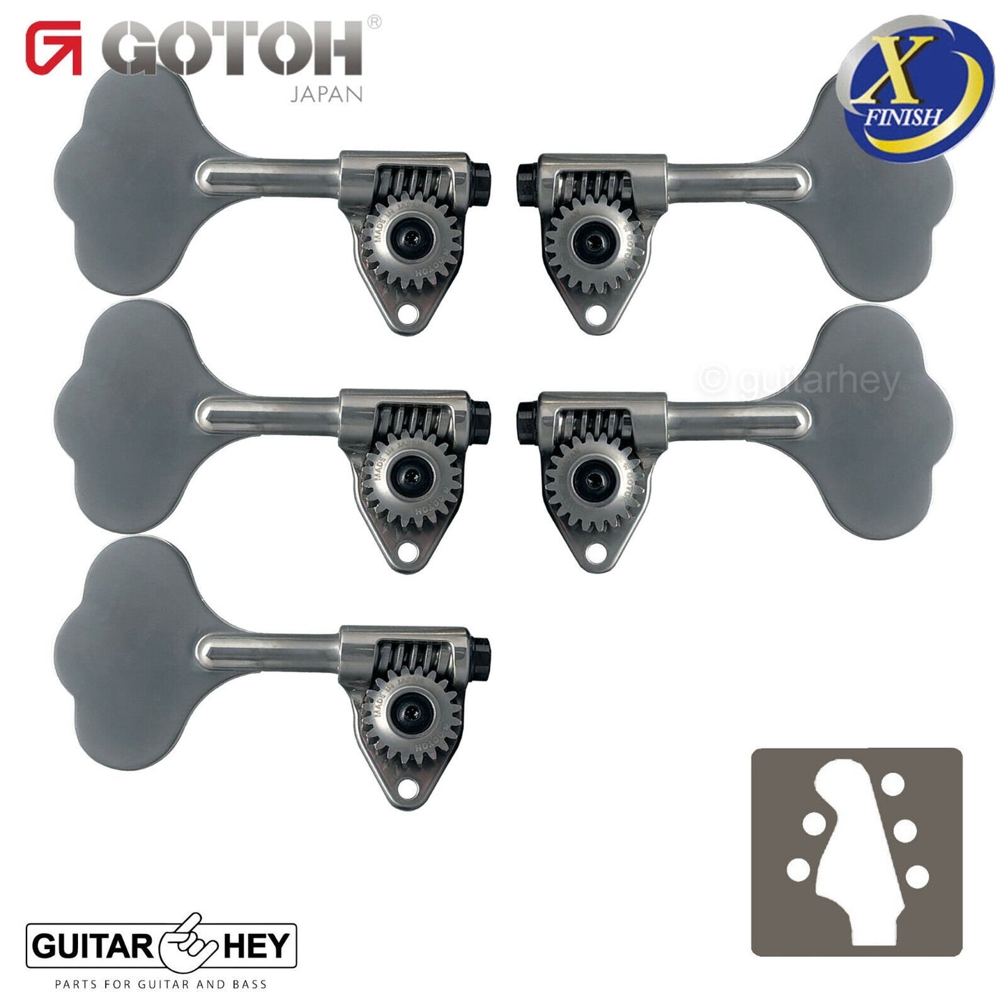 NEW Gotoh GBU510C-12 Bass 5-String L2+R3 11/16" Tuners Clover Key 2x3 - X-CHROME