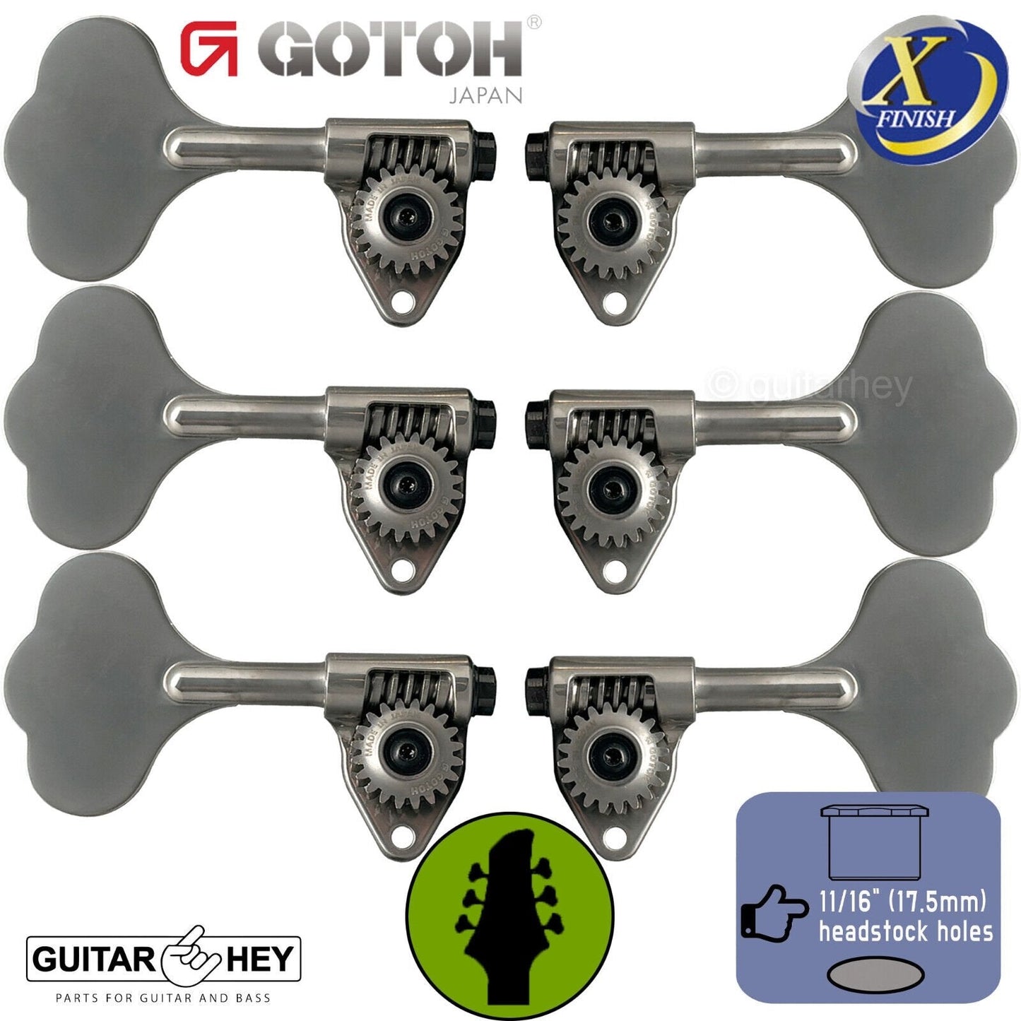 NEW Gotoh GBU510C-12 Bass 6-String L3+R3 11/16" Tuners Clover Key 3x3 - X-NICKEL