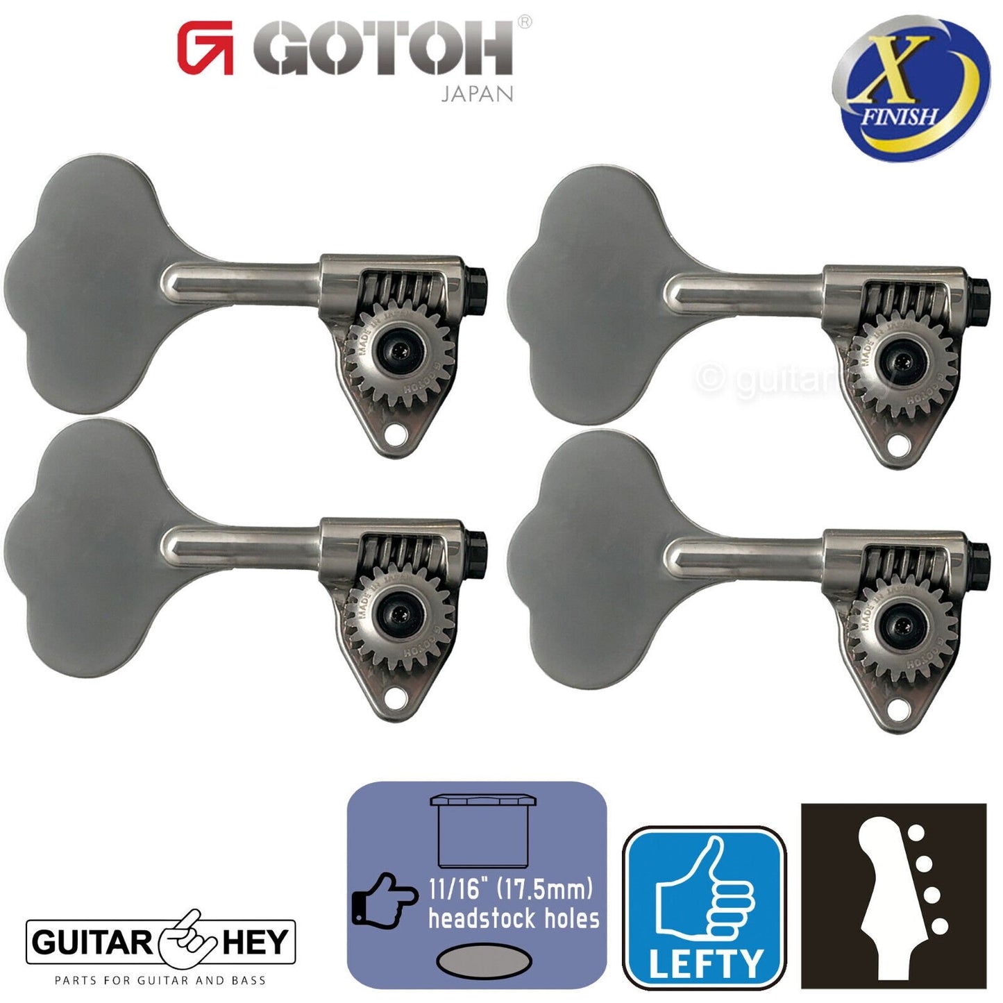 NEW Gotoh GBU510C-12 Bass Tuners 4-inline 11/16" Clover Key - LEFTY - X-NICKEL