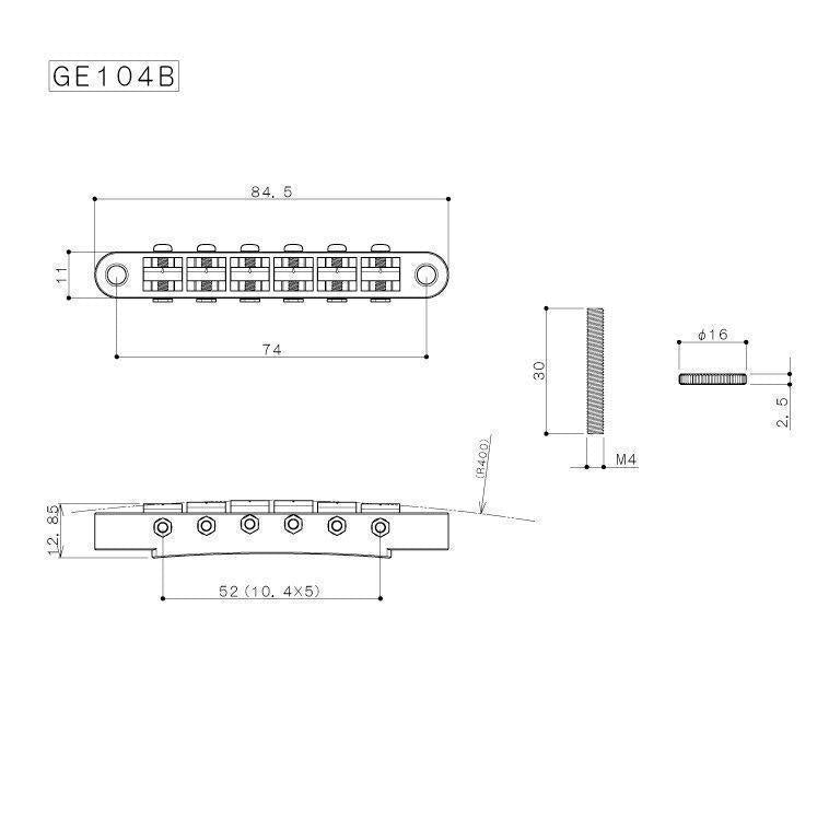 NEW Gotoh GE104B ABR-1 Tunematic Tune-o-matic Bridge w/ M4 Threaded Posts, BLACK