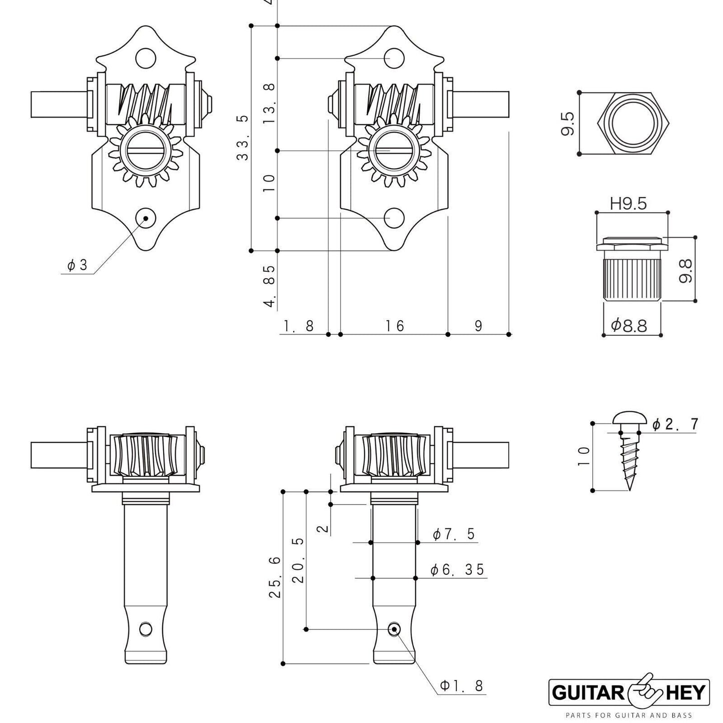 NEW Gotoh SE700-M6 OPEN-GEAR Tuning Small Ivory Buttons 3x3 Tuners - X-NICKEL