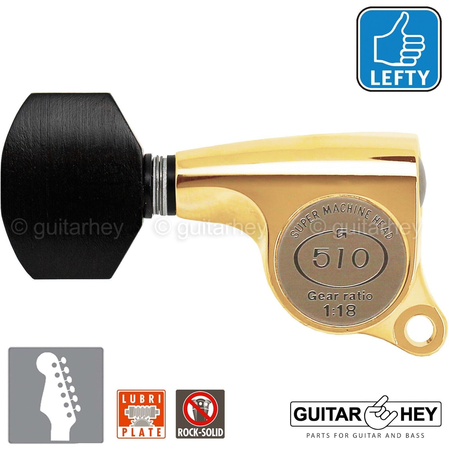 NEW Gotoh SGS510Z-EN07 6 in Line LEFT-HANDED Set Mini Tuners 18:1 Ratio - GOLD