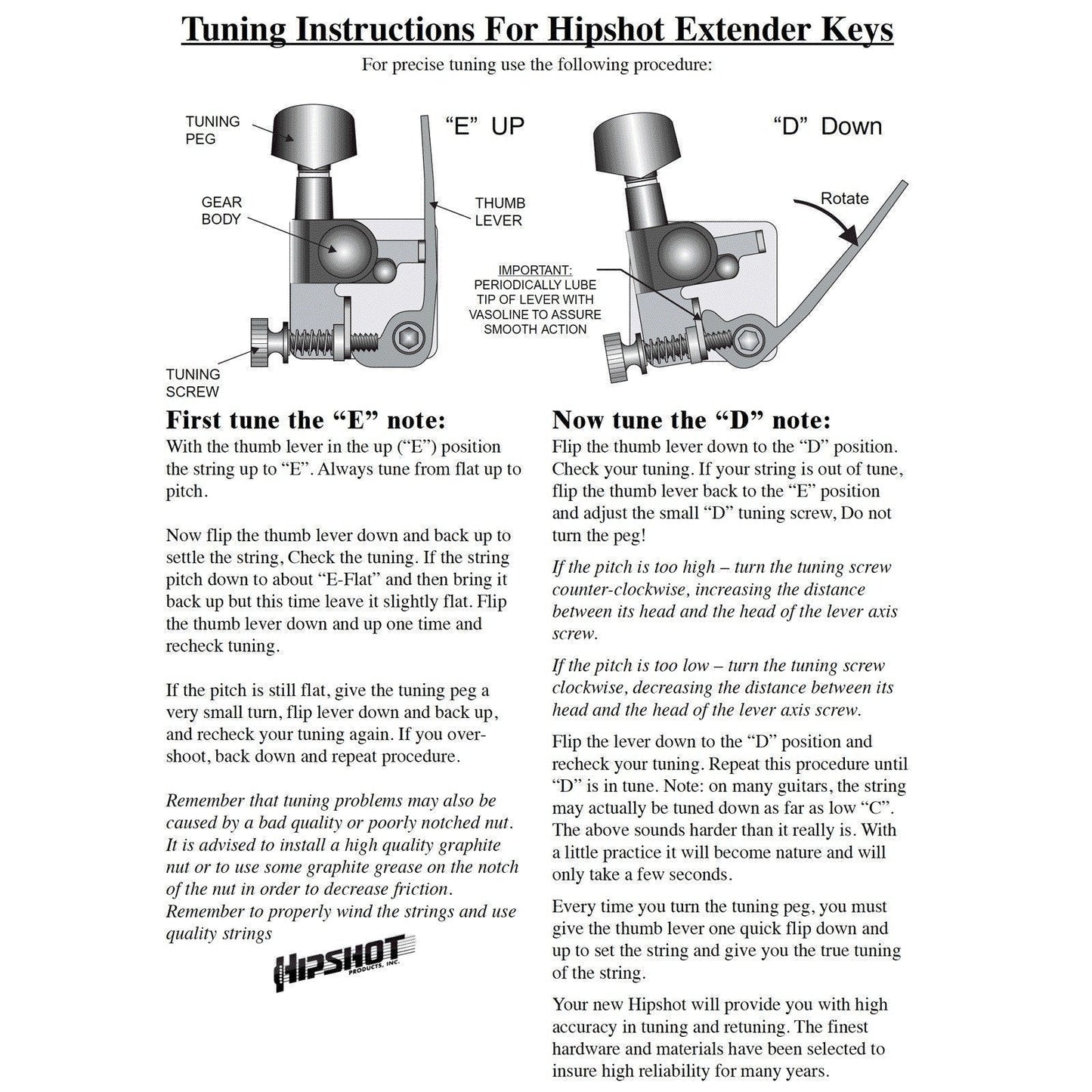 NEW Hipshot GT2 Enclosed Locking Xtender Key Extender Detuner Drop E to D CHROME