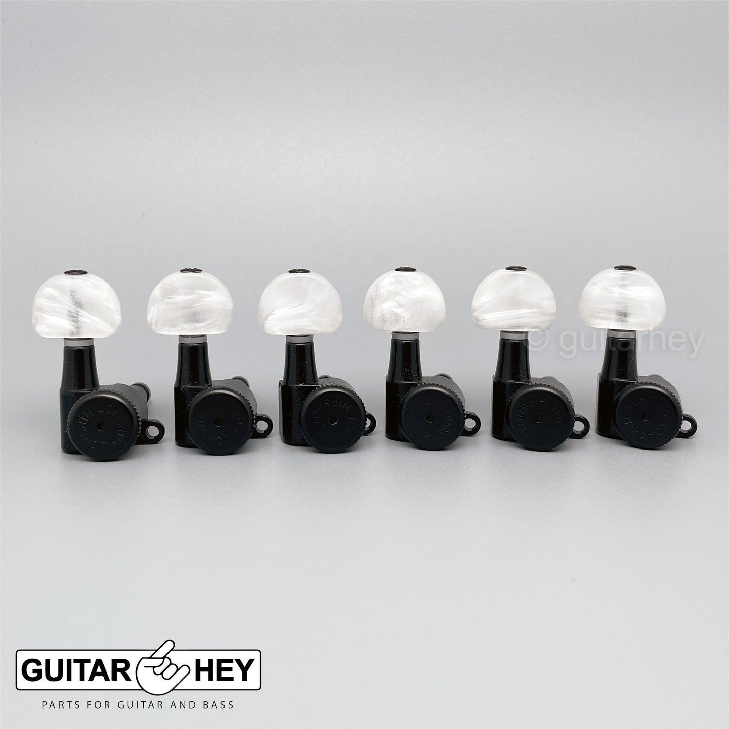 Hipshot VINTAGE 6-in-Line Locking Tuners Non-Stag Pearl Buttons 21/64" ID, BLACK