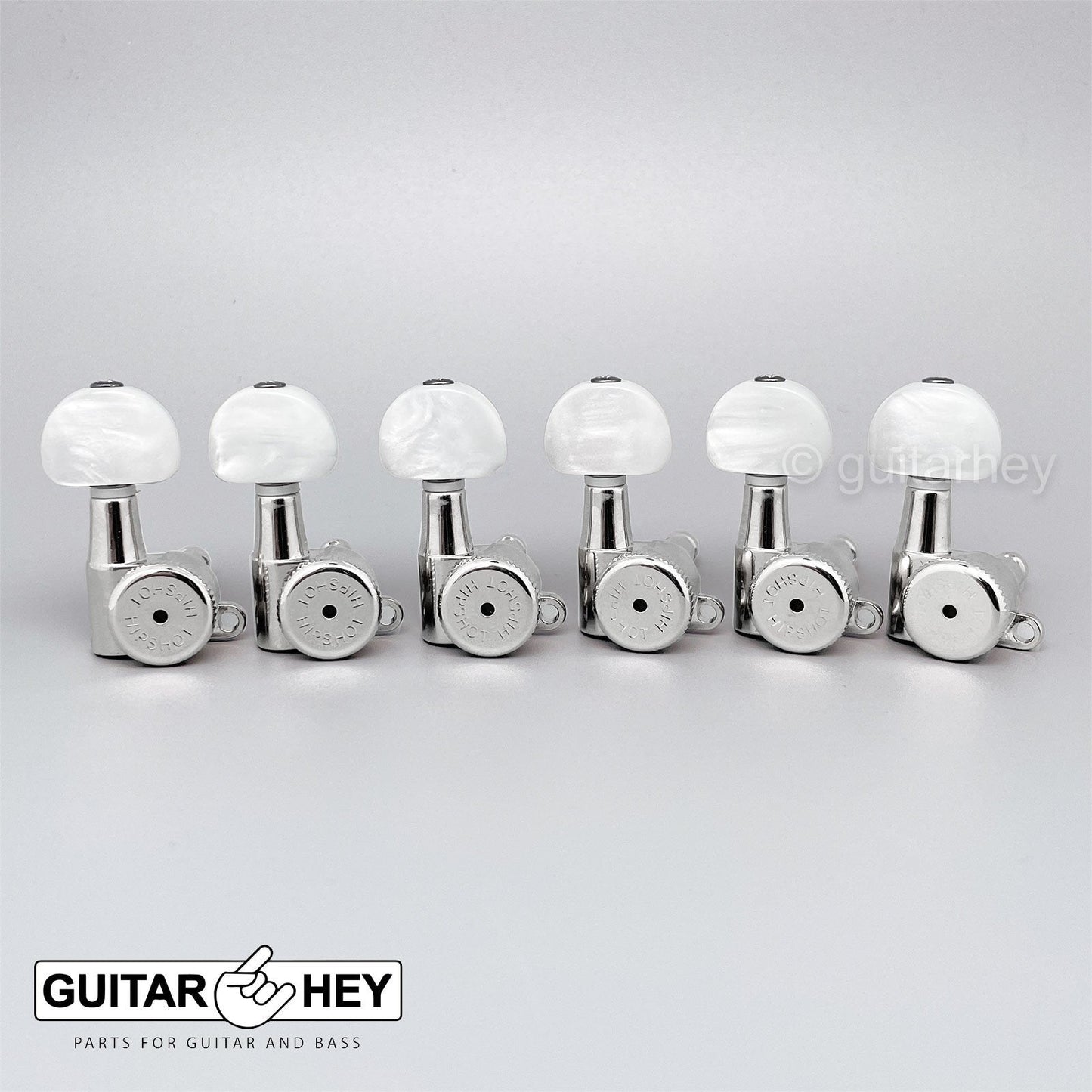 NEW Hipshot VINTAGE 6-in-Line Locking Tuners Non-Stag Pearl Moon Buttons, CHROME