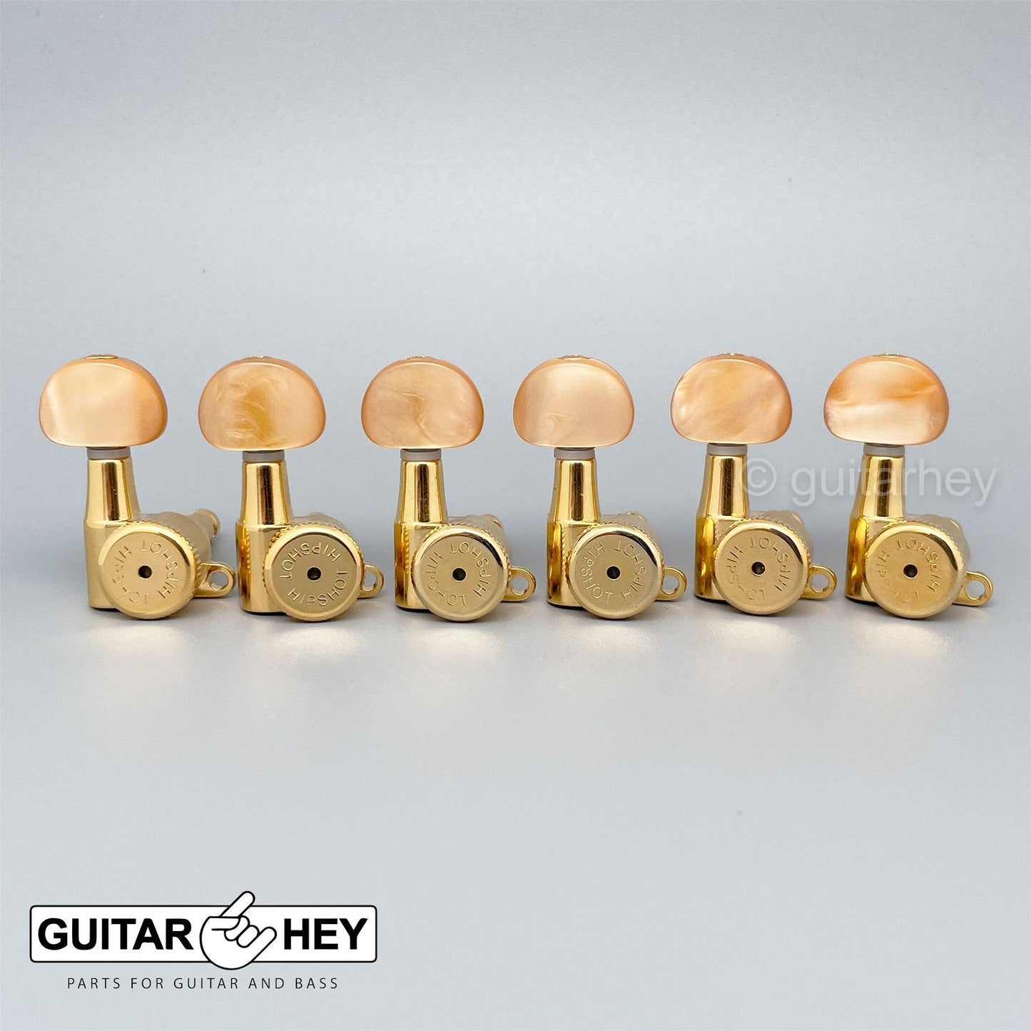 NEW Hipshot VINTAGE 6-in-Line Locking Tuners STAGGERED Moon Amber Buttons - GOLD