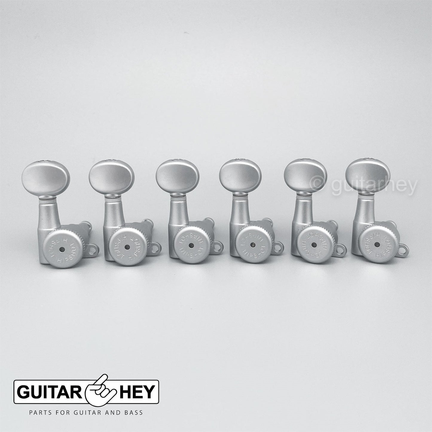 NEW Hipshot 6-in-Line STAGGERED Locking Tuners Mini OVAL Buttons - SATIN CHROME