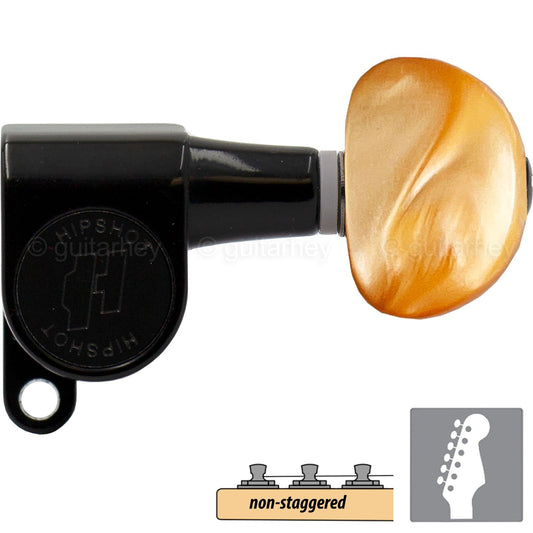 NEW Hipshot Classic Set 6-In-Line Non-Staggered Keys Mini Amber Buttons - BLACK