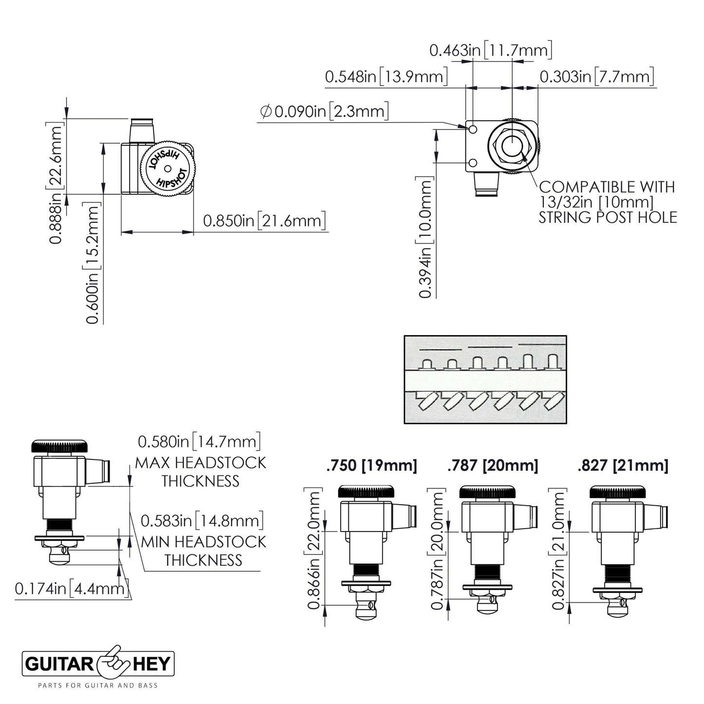 NEW Hipshot STAGGERED Tuners Fender® Directrofit™ LOCKING IND Buttons - CHROME