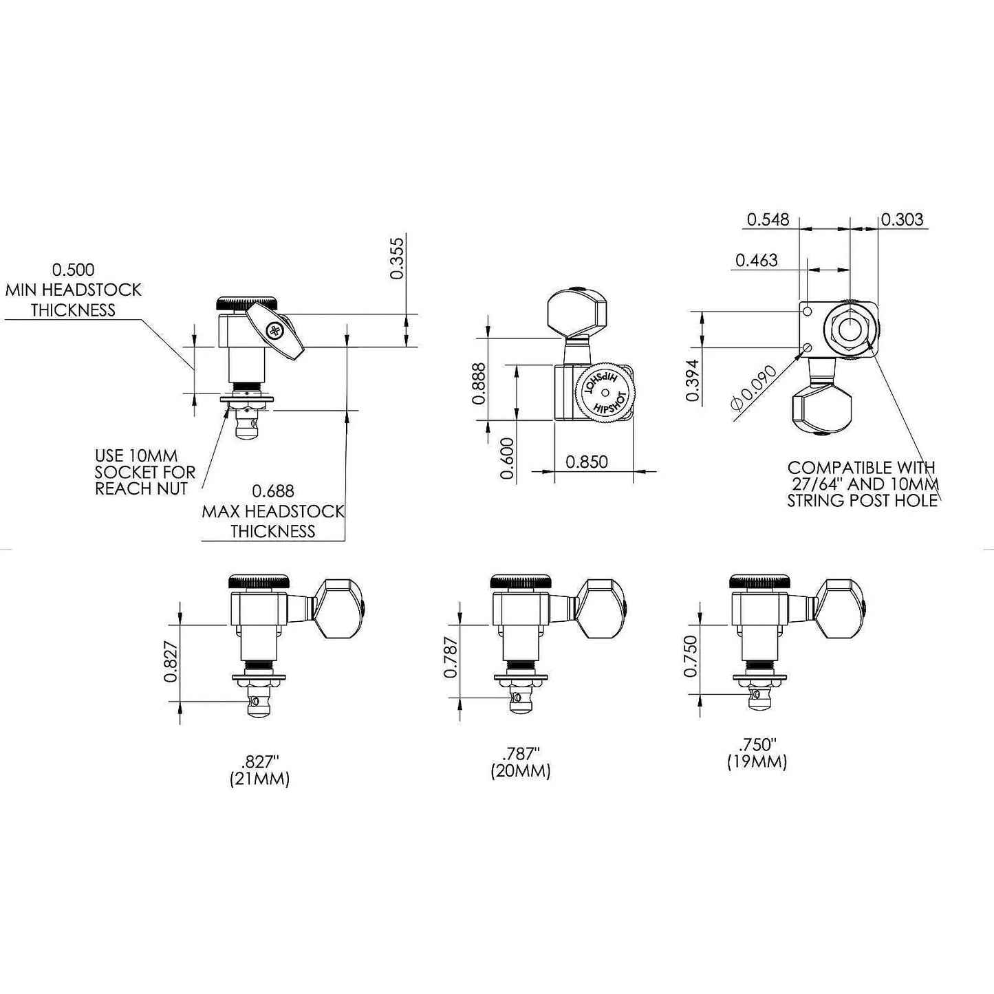 NEW Hipshot STAGGERED Tuners Kit Fender® Directrofit™ LOCKING 21:1 - CHROME
