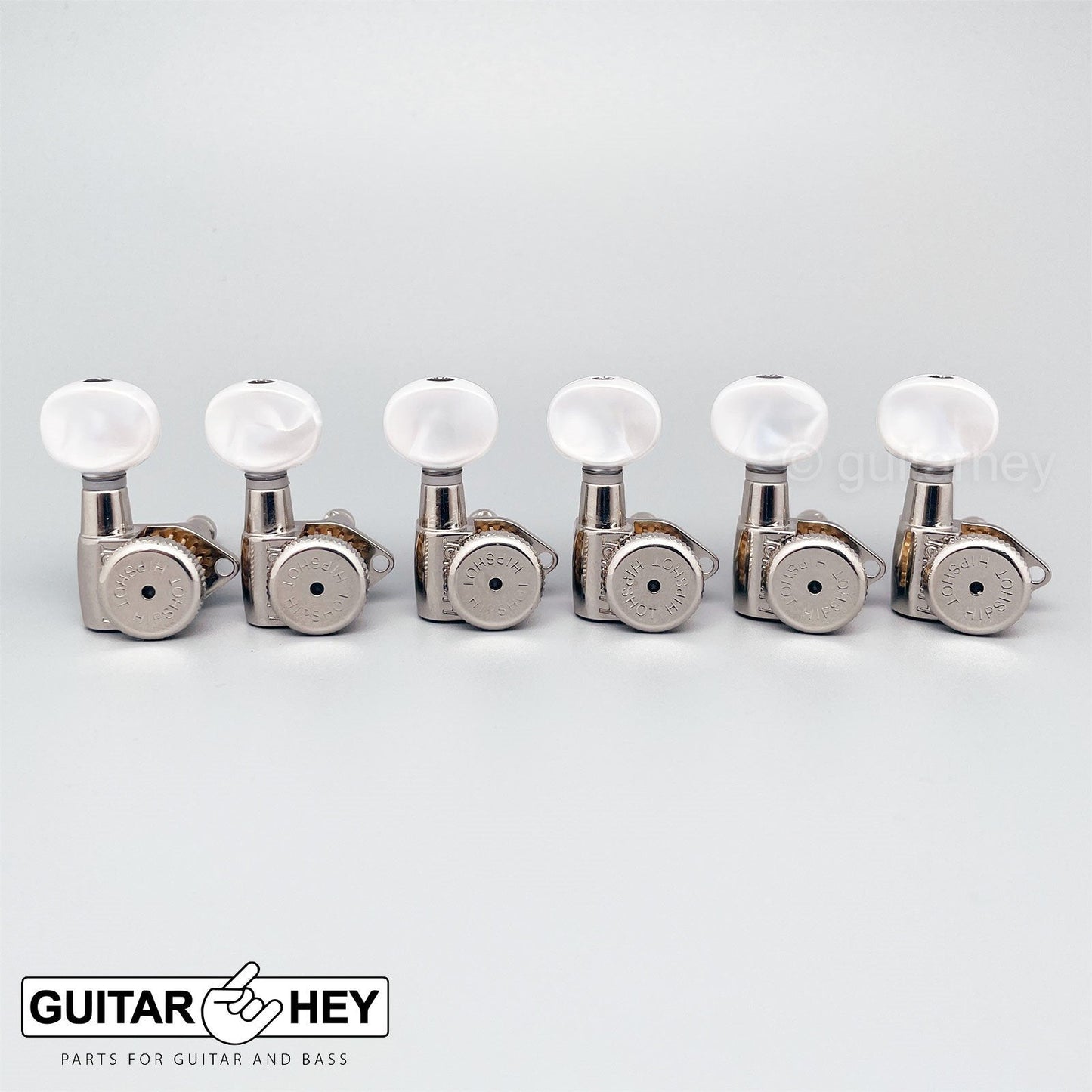 NEW Hipshot LOCKING Tuners 6 in line Non-Staggered SMALL PEARL Buttons - NICKEL