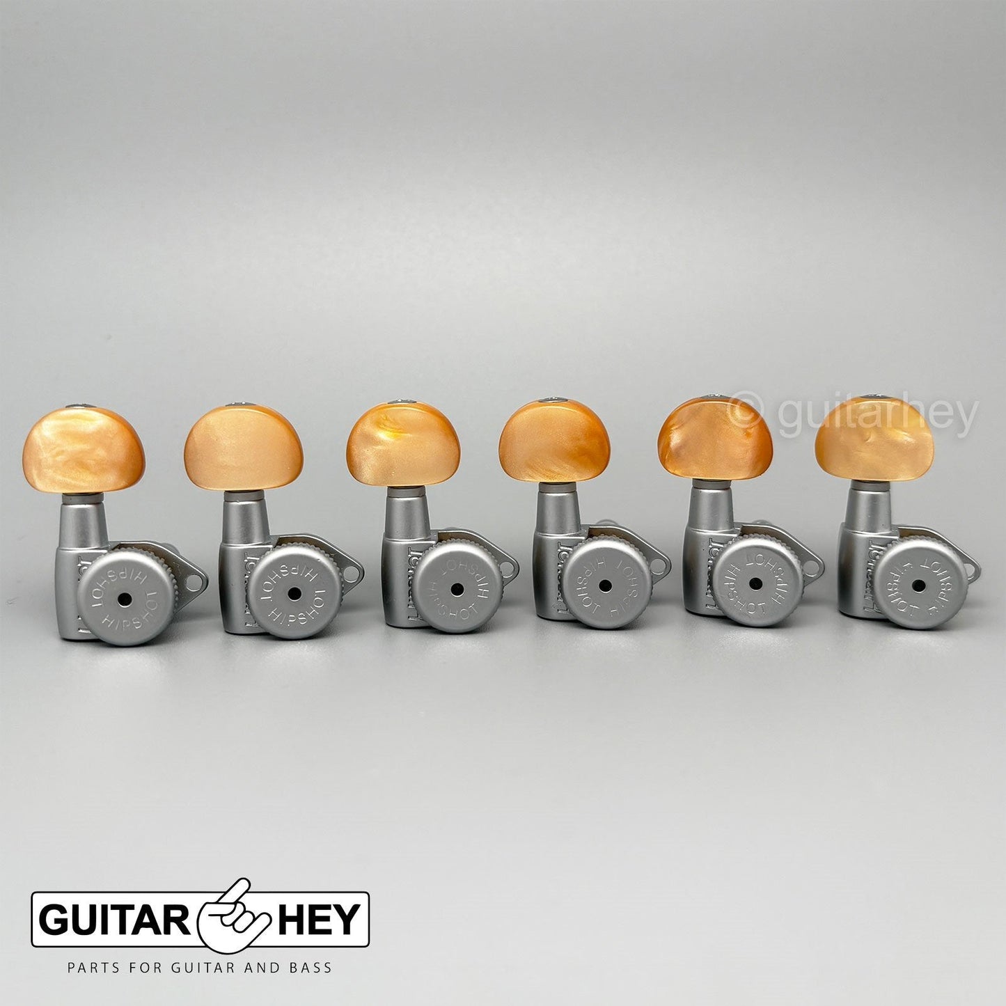 NEW Hipshot Open-Gear 6 in line Locking STAGGERED w/ AMBER Buttons, SATIN CHROME