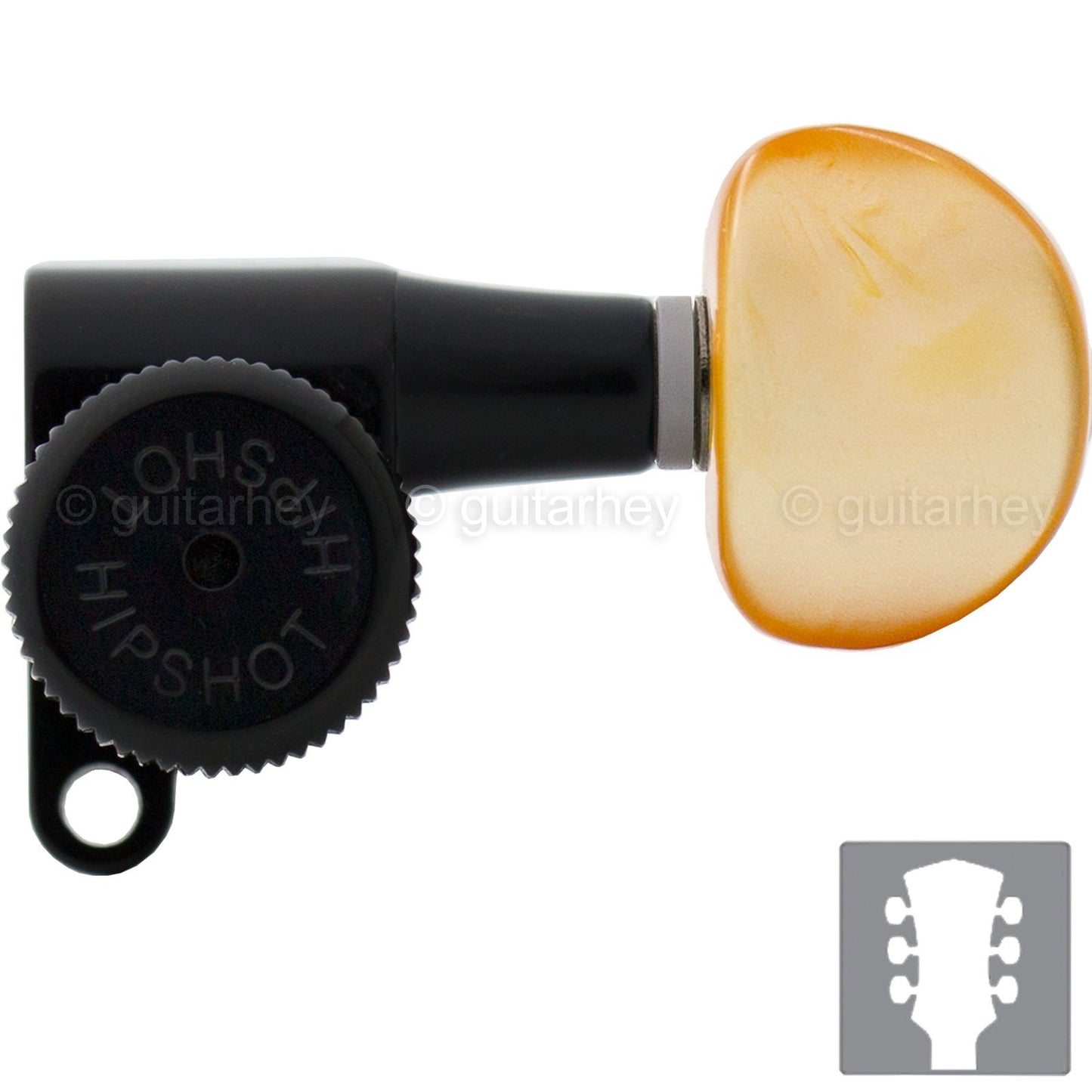 NEW Hipshot Locking M6 Schaller Mini Style Keys AMBER Buttons Set 3x3 - BLACK