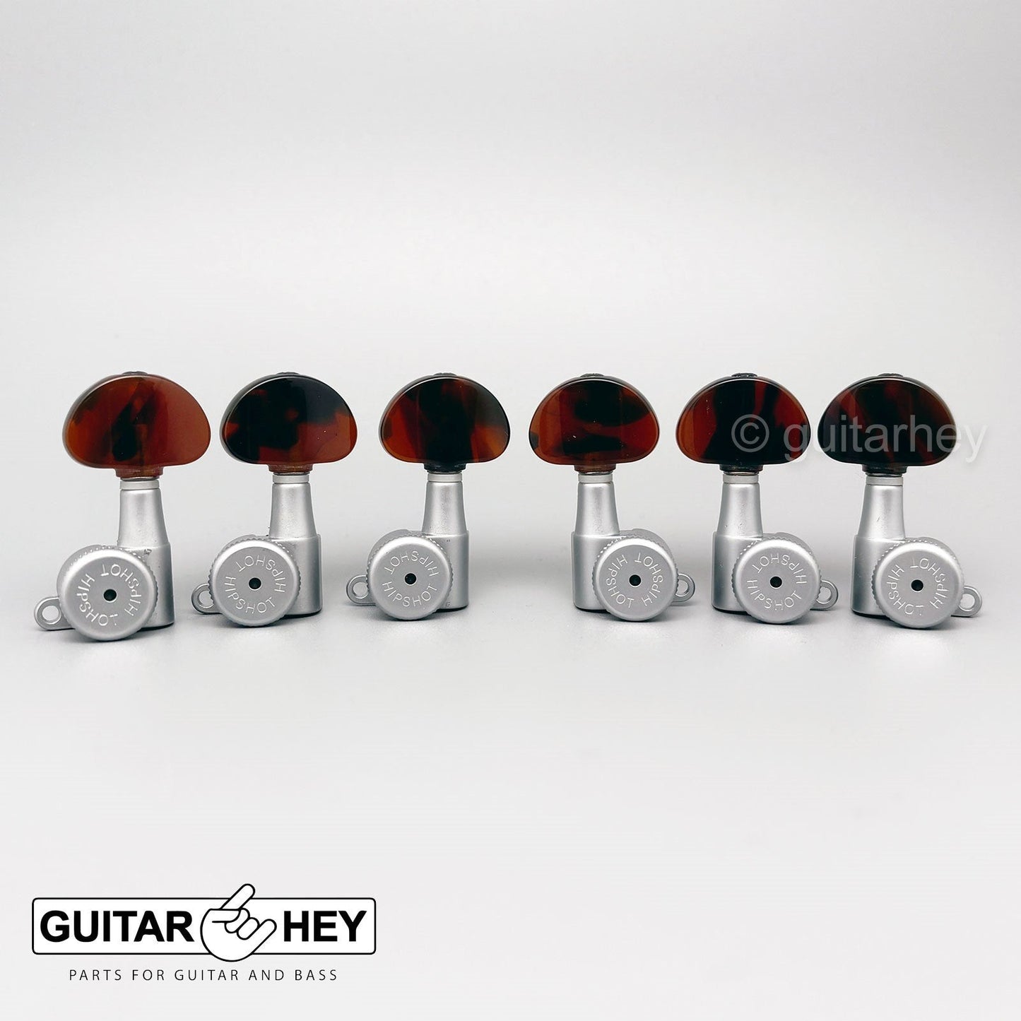 NEW Hipshot Mini LOCKING Tuners SET w/ LARGE TORTOISE Buttons 3x3 - SATIN CHROME