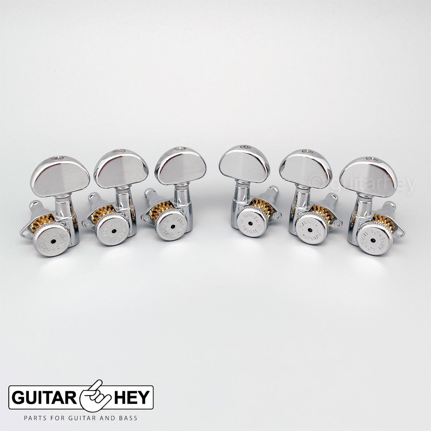 NEW Hipshot Grip-Lock Open-Gear TUNERS w/ LARGE Half Moon Buttons Set 3x3 CHROME