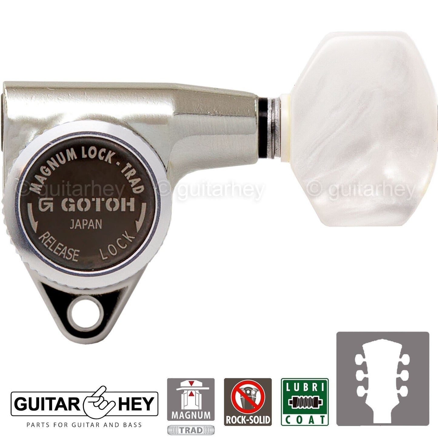 NEW Gotoh SG301-P7 MGT Magnum Locking Tuners Set PEARLOID Buttons 3x3 - NICKEL