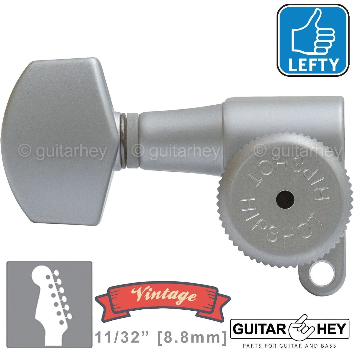 NEW Hipshot VINTAGE 6-in-Line Locking Tuners STAGGERED Left-Handed SATIN CHROME