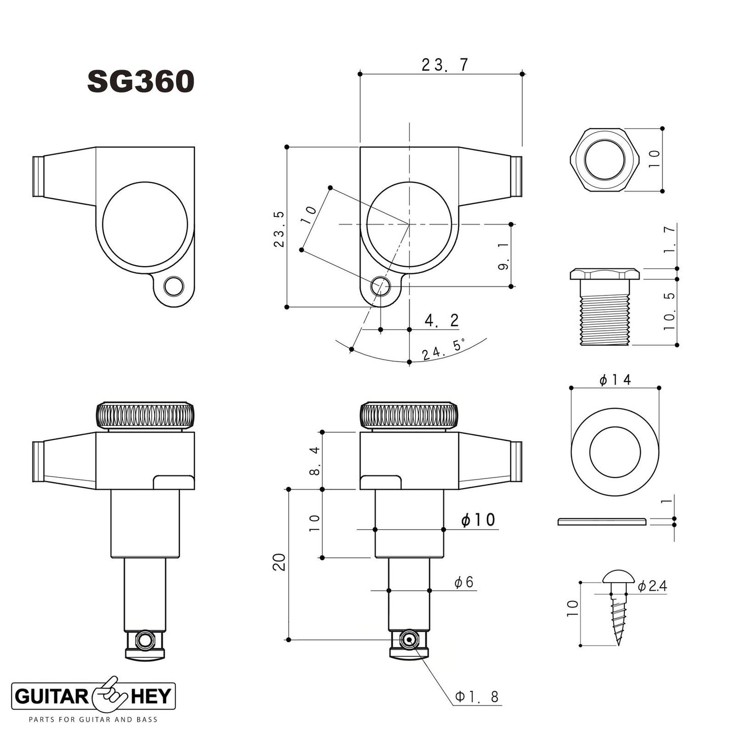 NEW Gotoh SG360-EN07 MGT Locking Mini Tuners L3+R3 Tuning Keys 3x3 - NICKEL