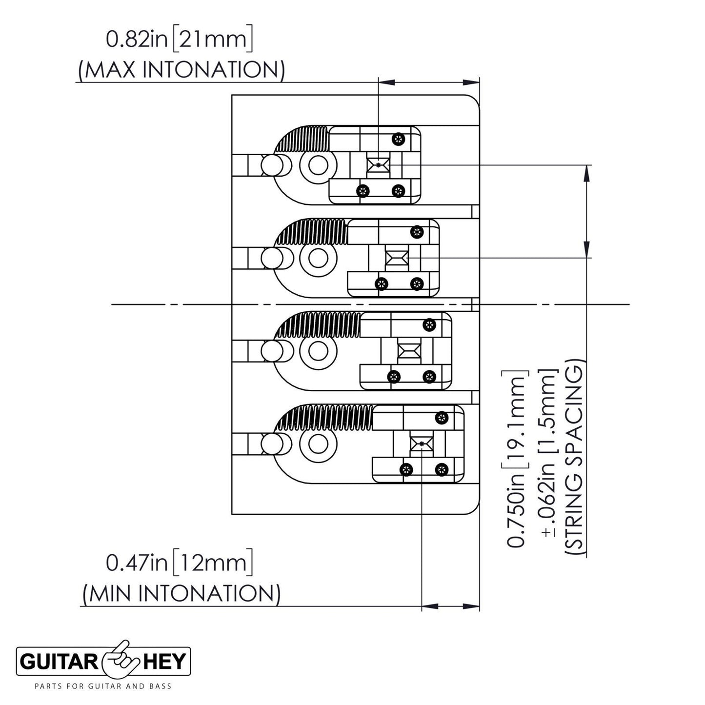 NEW Hipshot 5A400BG-750 4 string BRASS A Style Mount Bass Bridge - GOLD