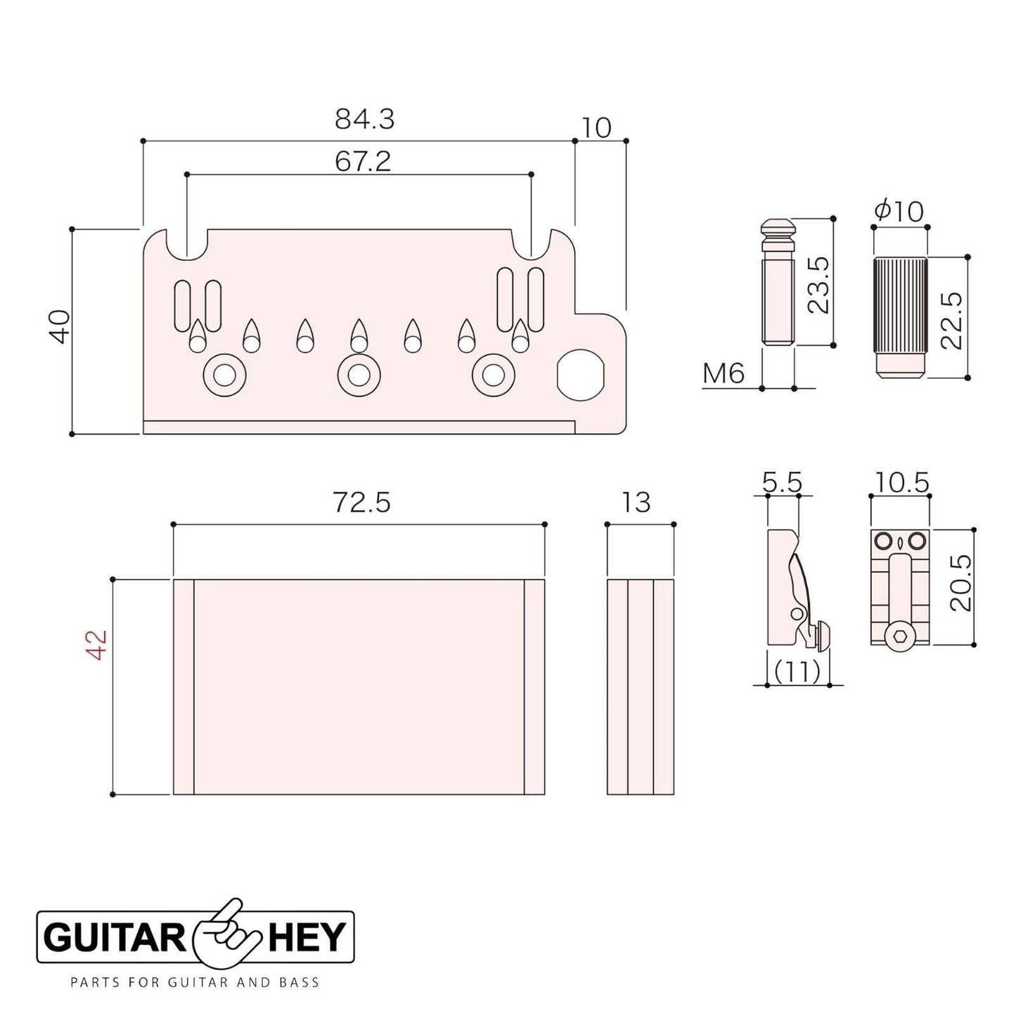Gotoh NS510TS-LS7 Locking Steel Saddles 2 Point 7-STRING Tremolo Bridge - COSMO