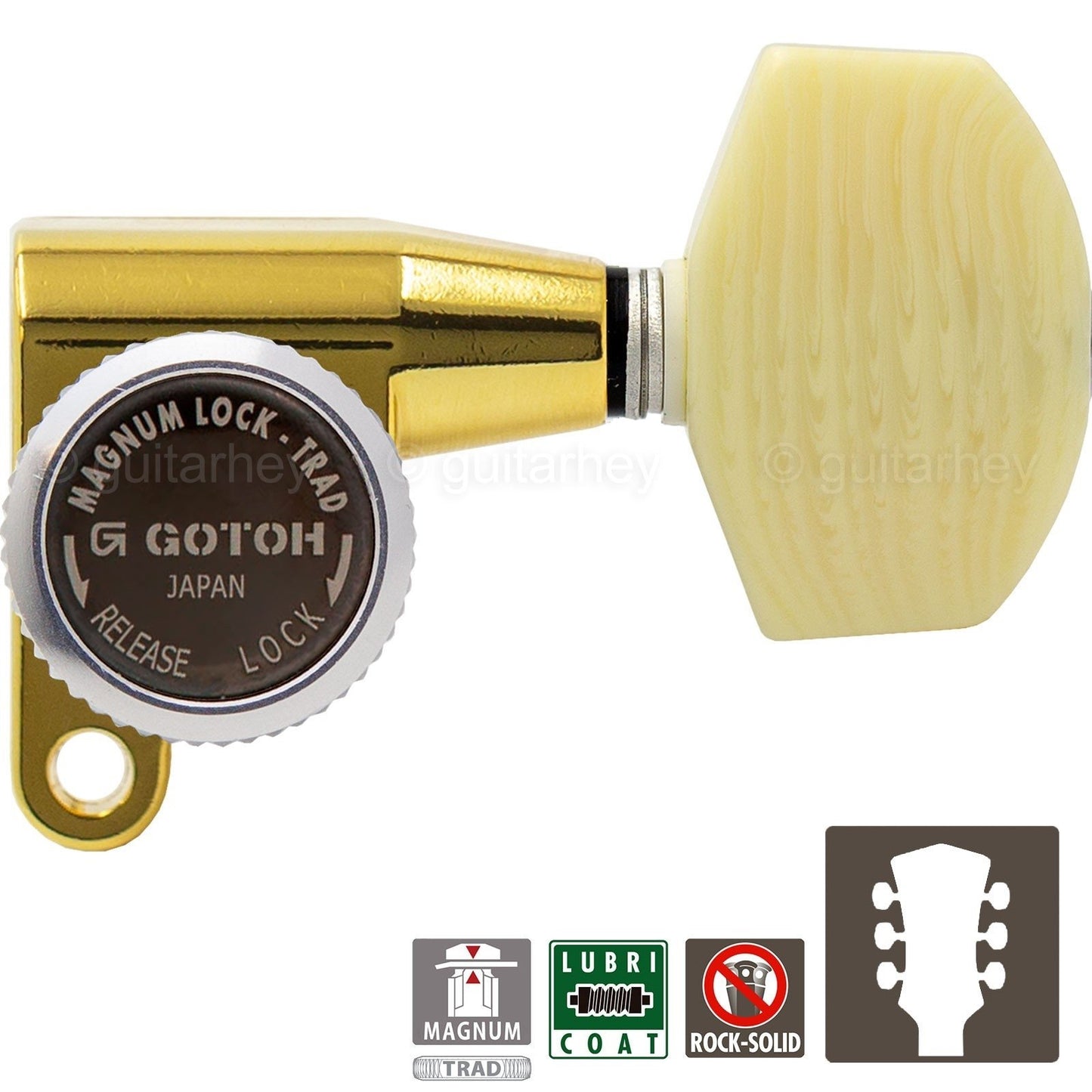 NEW Gotoh SG360-M01 MGT L3+R3 LOCKING Mini Tuners LARGE IVORY Buttons 3x3 - GOLD