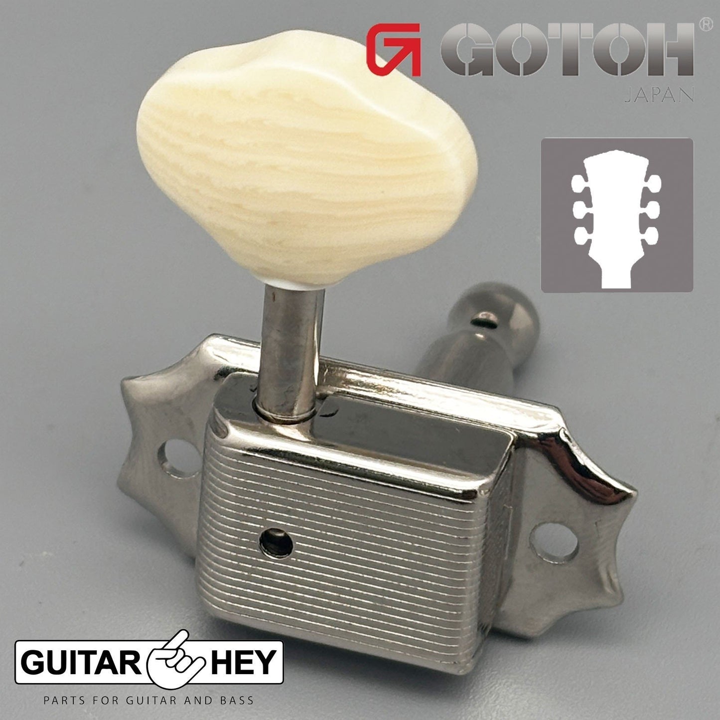 NEW Gotoh SD90-M6 Tuners Tuning Vintage Keys Set L3+R3 IVORY Buttons 3x3, NICKEL