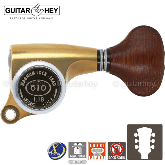NEW Gotoh SGS510Z-GS5 MGT L3+R3 Set LOCKING Tuners 1:18 Ratio 3x3 ANTIQUE X-GOLD