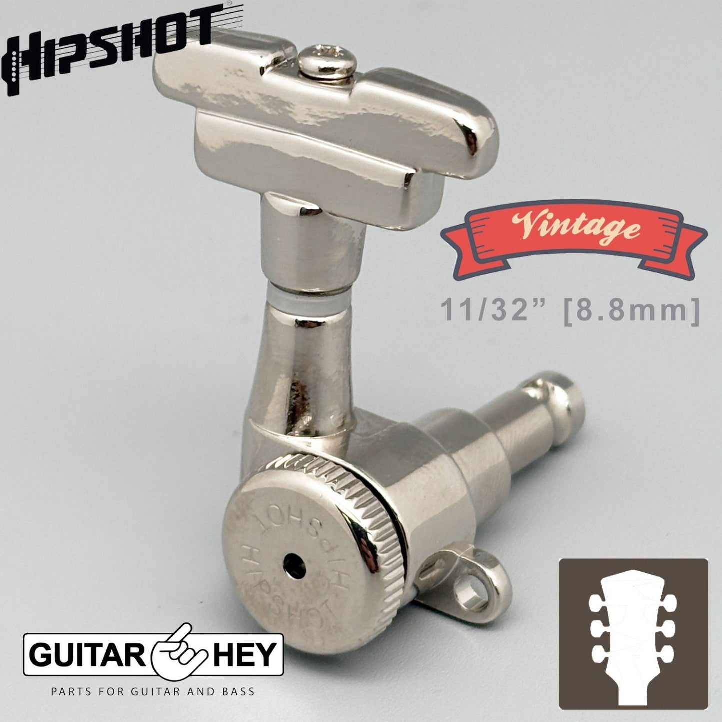 Hipshot Grip-Lock Closed-Gear VINTAGE LOCKING Tuners IMPERIAL Buttons 3x3 NICKEL