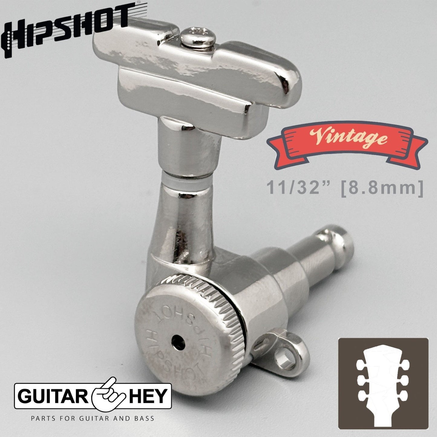 Hipshot Grip-Lock Closed-Gear VINTAGE LOCKING Tuners IMPERIAL Buttons 3x3 CHROME