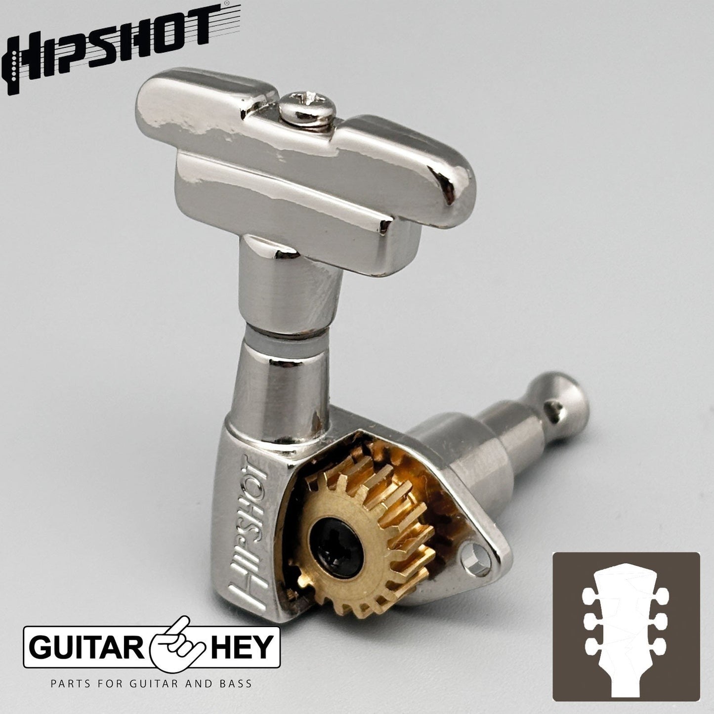 NEW Hipshot CLASSIC OPEN-GEAR Tuners L3+R3 Set IMPERIAL Buttons 3x3 - CHROME