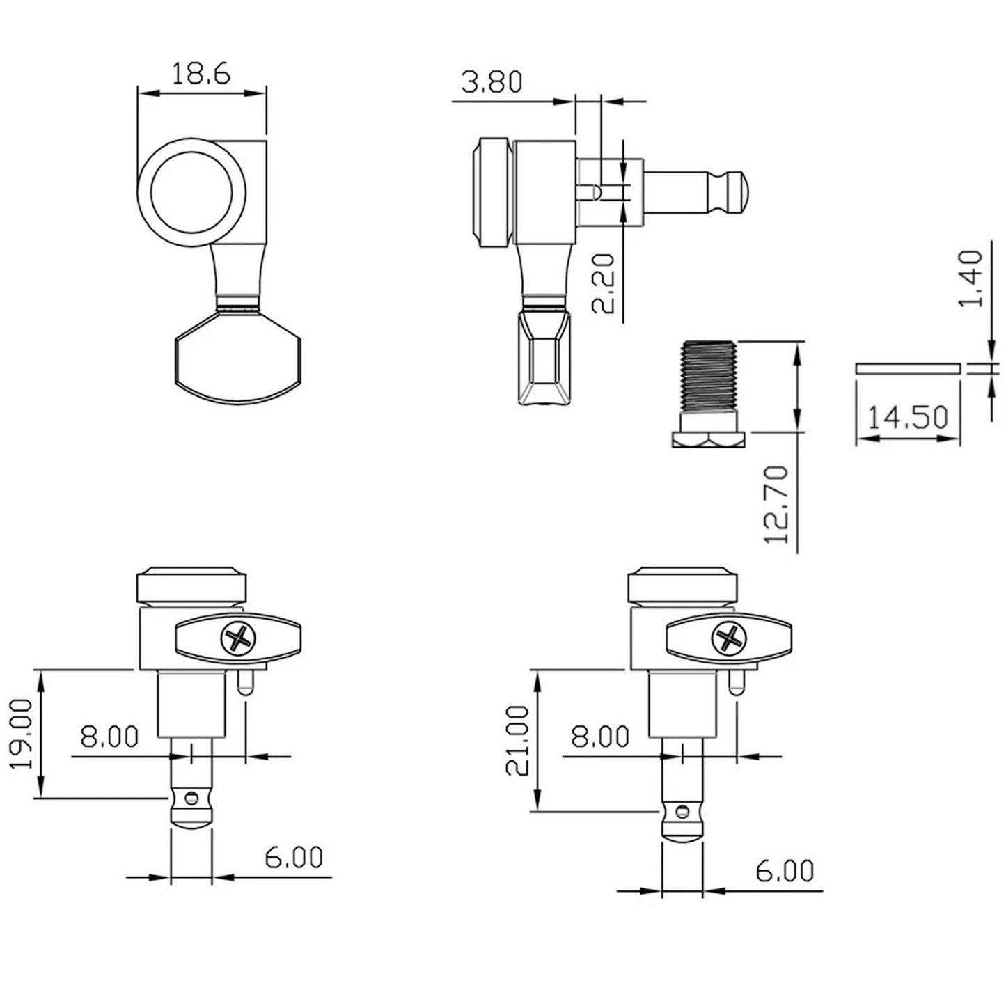 NEW True Lok Mini Locking Tuners - 6-in-line, Single Pin TK-7106-010 - CHROME