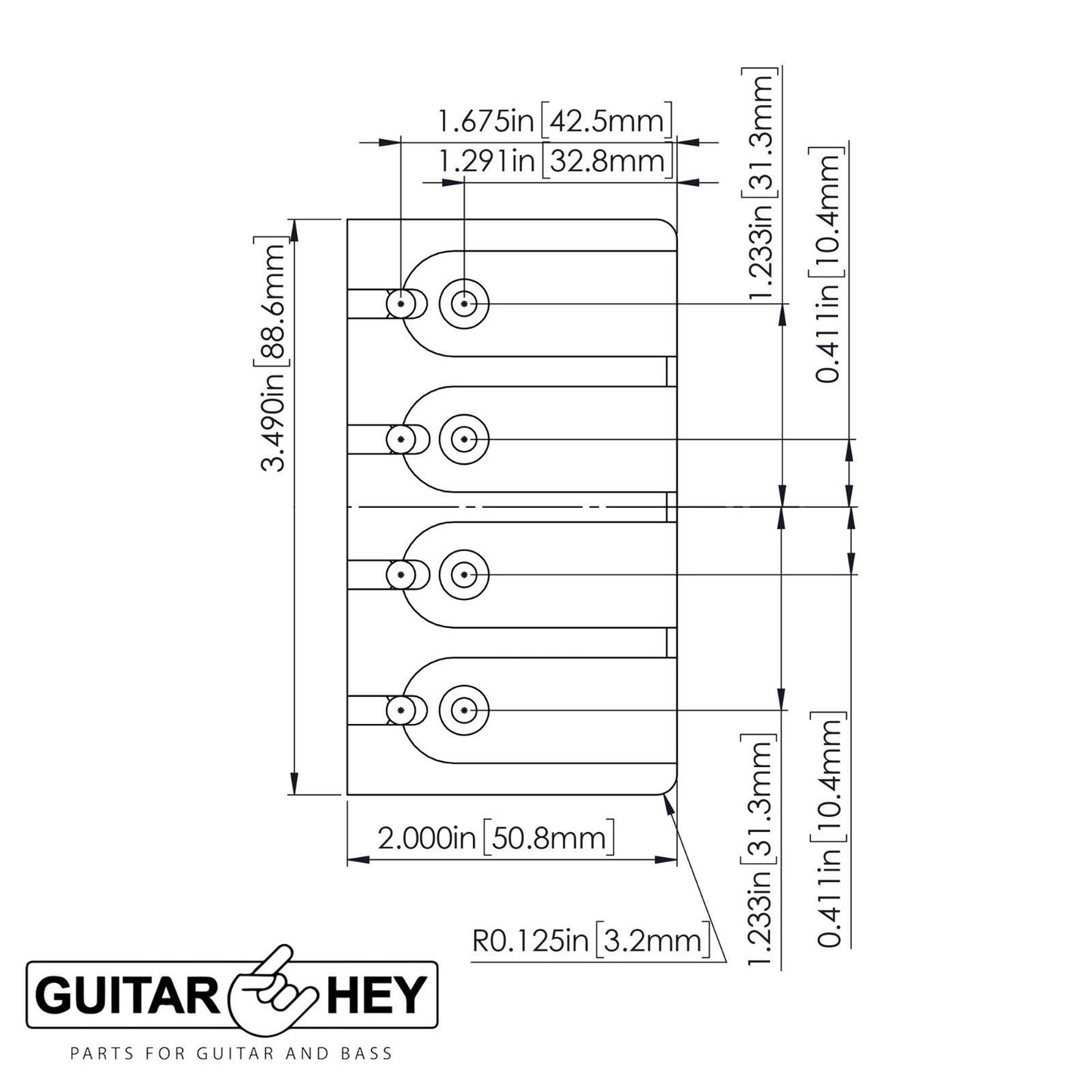 NEW Hipshot 5A400BC-822 4 string BRASS A Style Mount Bass Bridge 21mm - CHROME